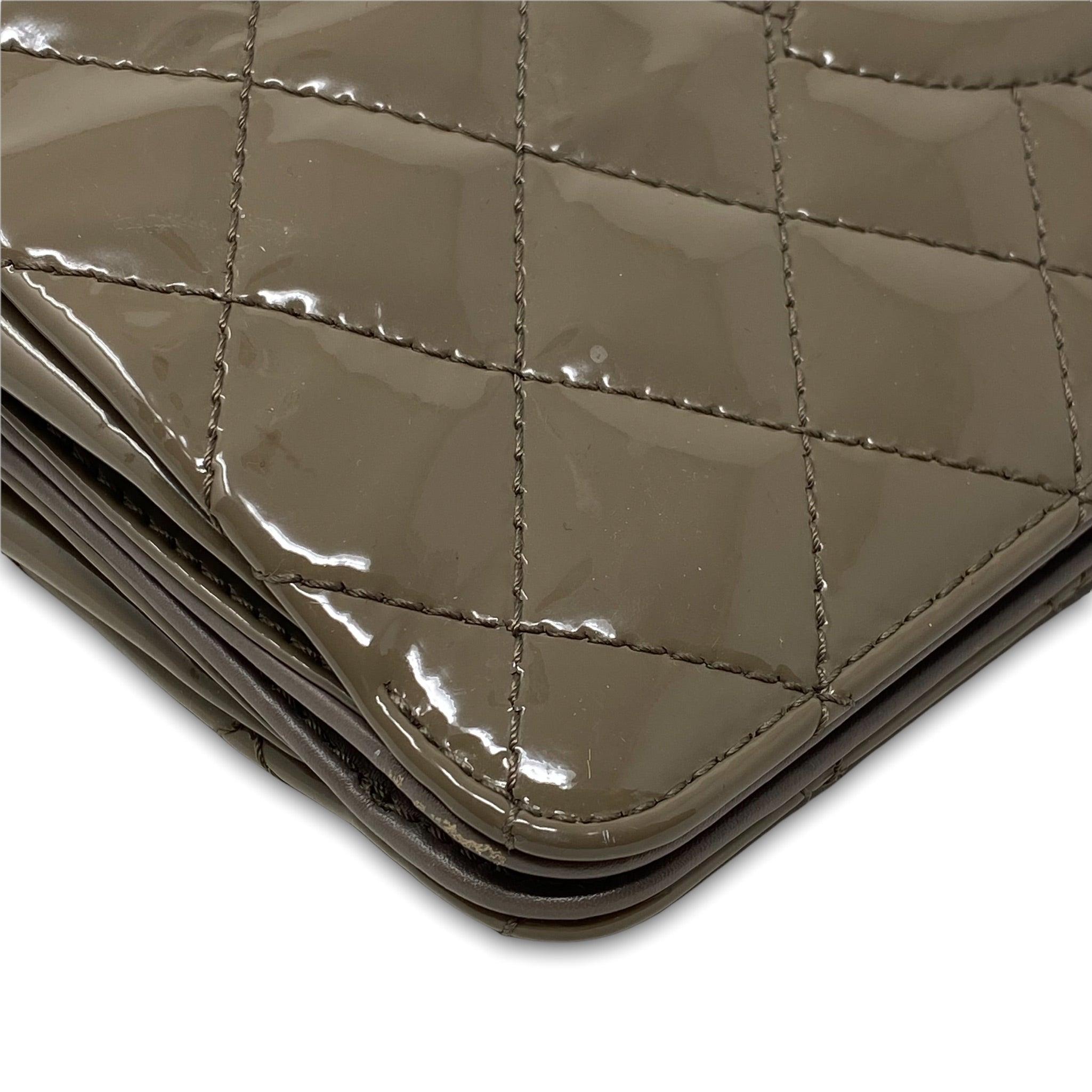 Chanel Taupe Patent Leather Timeless Large Clutch Bag - Elegant Evening Clutch for Women's Parties, Weddings & Special Events