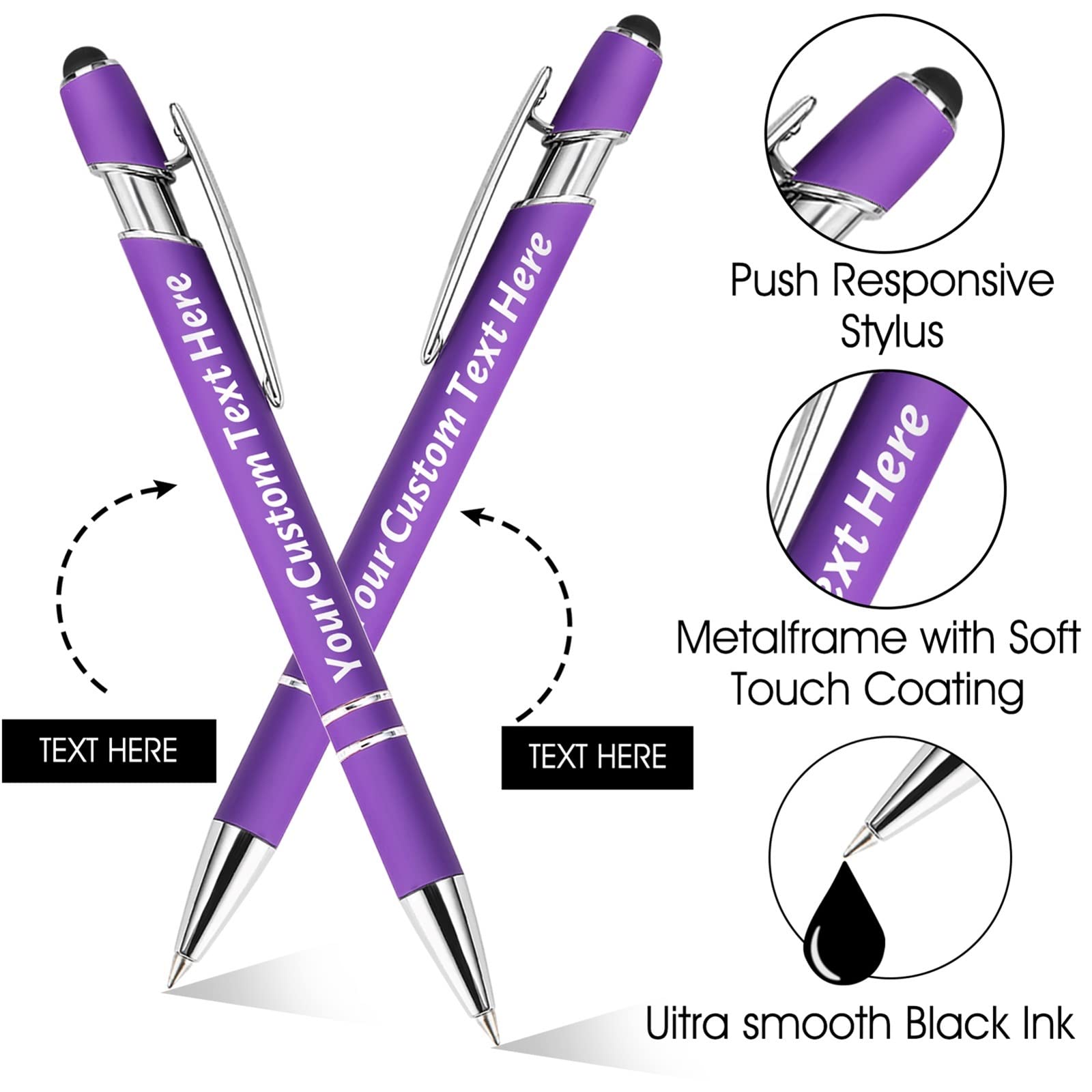 500 Pcs Custom Engraved Ballpoint Pens Bulk with Stylus - Personalized Name & Text for Business, Graduation, Wedding, Christmas Gifts - Ideal for Corporate Events, School Supplies & Party Favors (100 Packs)