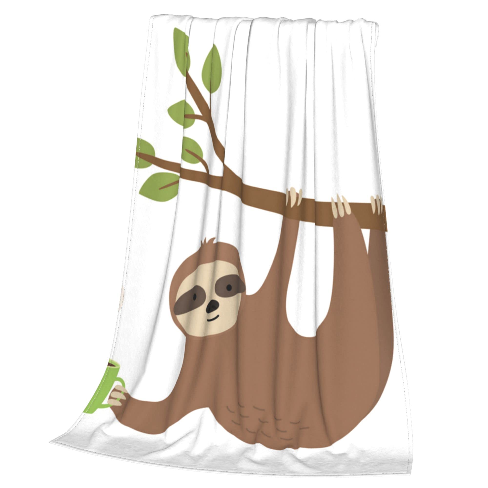 Cozy Sloth Print Flannel Throw Blanket - Soft Microfiber Blanket for Bed, Couch & Sofa - Cute Sloth Hanging Cup Design - Perfect for Teens, Boys & Girls - Great for Lounging, Movie Nights & Dorm Room Decor