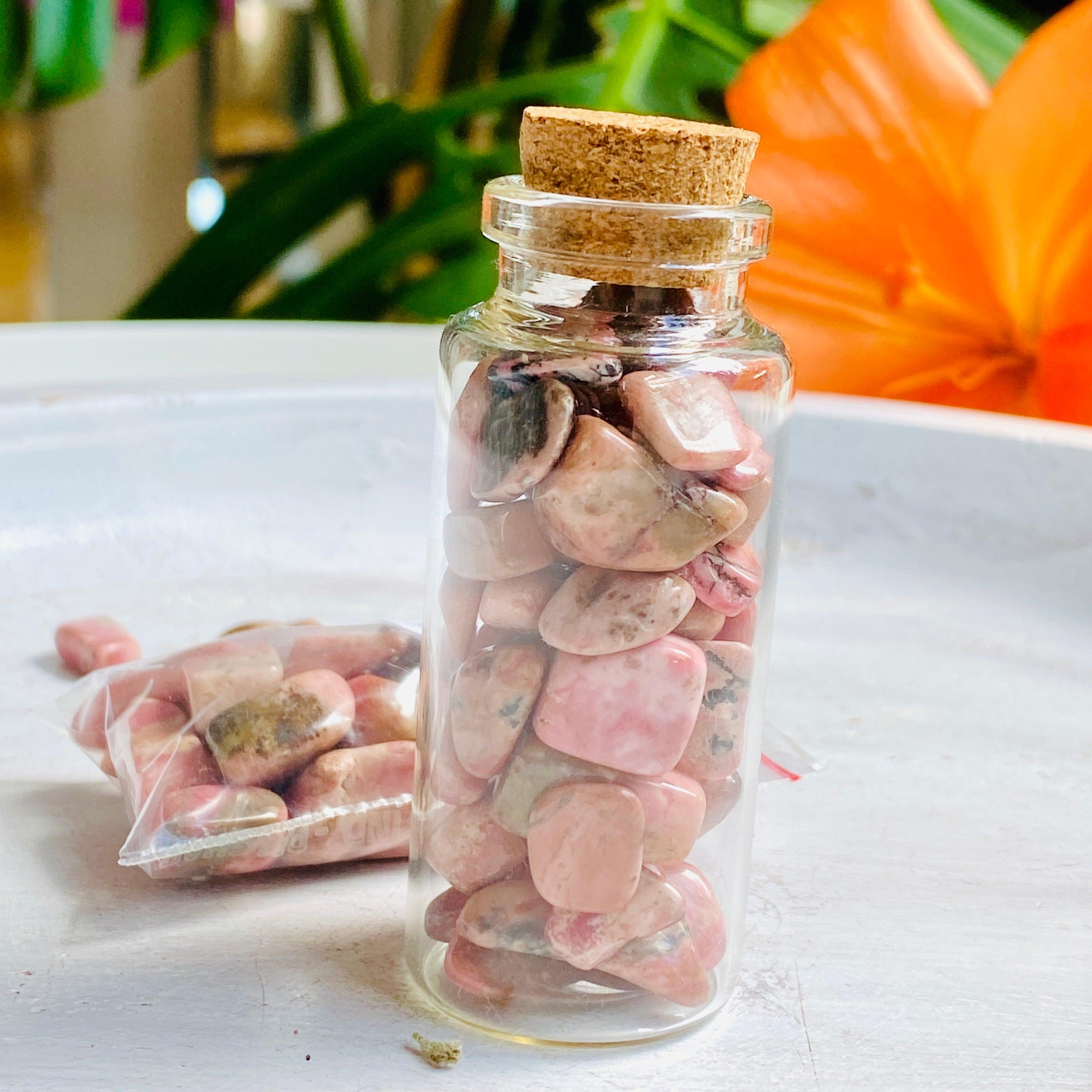 50g Mini Tumbled Rhodonite Stones - Natural Healing Chips for Jewelry Making, Crystal Grids & Meditation - Perfect for Reiki, Home Decor & Spiritual Gifts