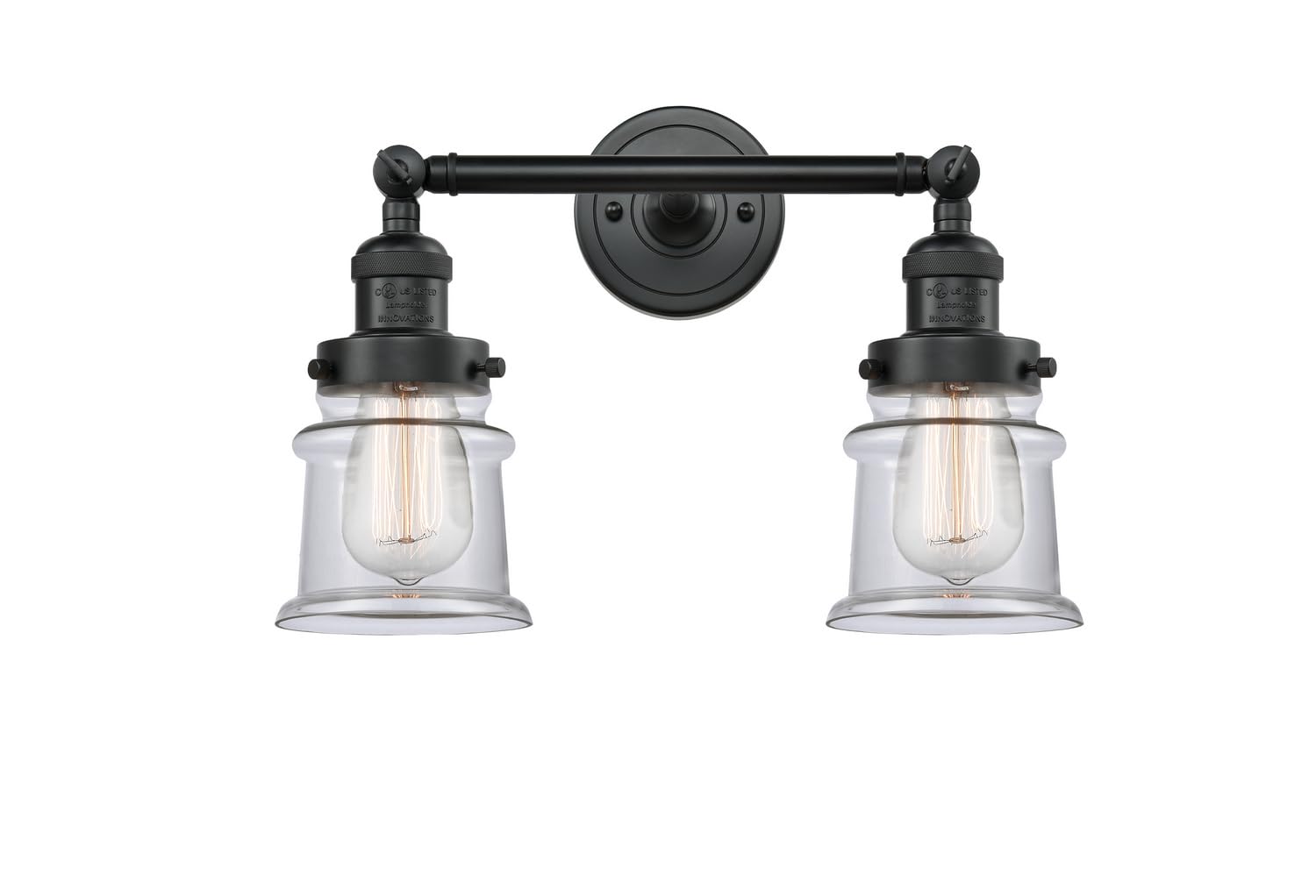 Franklin Restoration Collection 208L-BK-G182S-LED Matte Black Small Canton 2-Light Bathroom Vanity Light - Perfect for Modern Bathrooms, Powder Rooms & Home Renovations