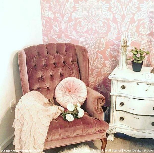 Isle of Palms Damask Wall Stencil - Reusable DIY Painting Template for Home Decor, Accent Walls, and Furniture - Perfect for Bedrooms, Living Rooms, and Craft Projects