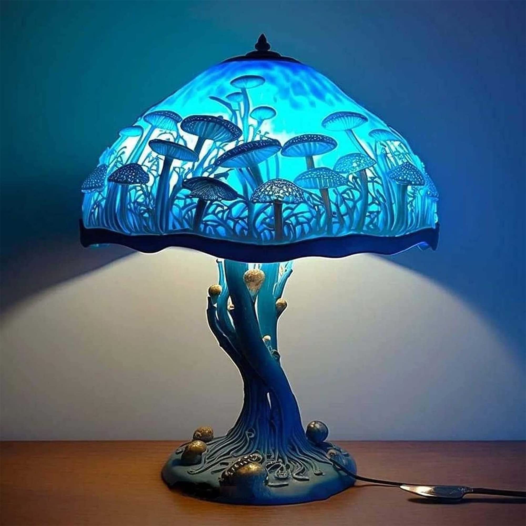 2023 Vintage Stained Glass Mushroom Table Lamp - Resin Decorative Night Light for Bedroom, Living Room & Home Office - Perfect Gift Idea for Plant Lovers & Cozy Home Decor (Color: E)