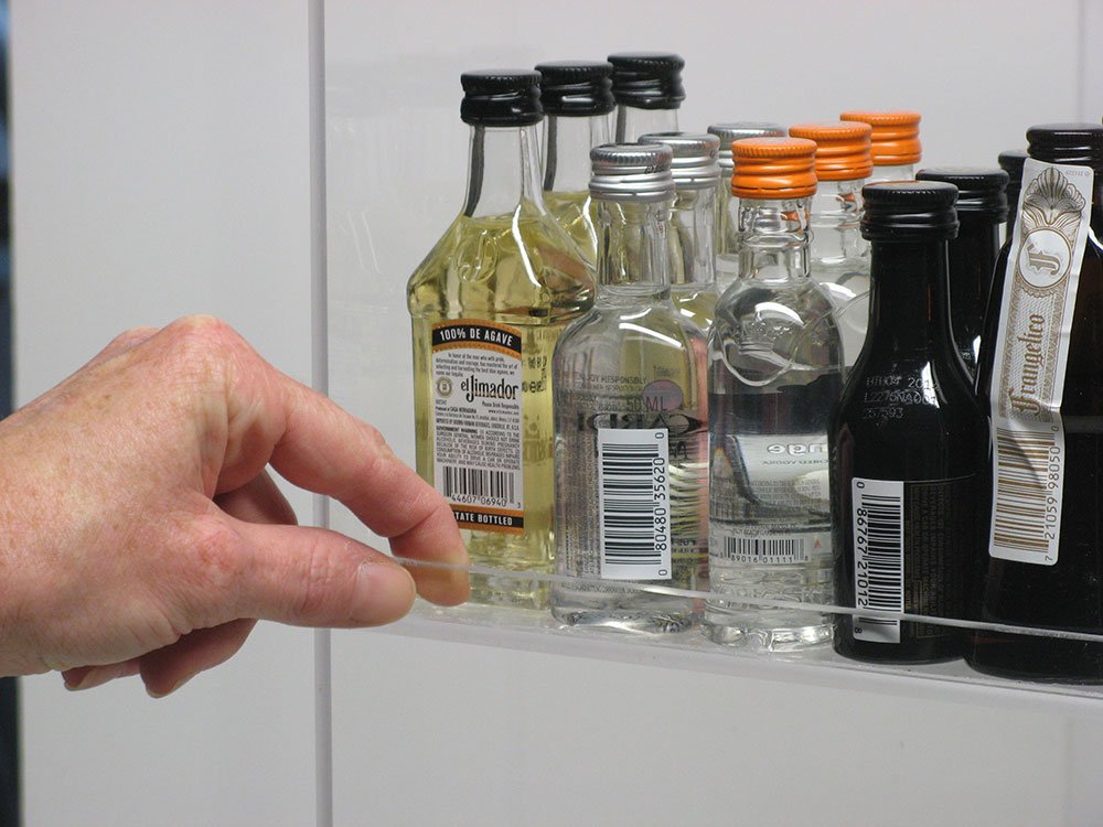 50ml Mini Liquor Sampler Bottles - Clear Commercial Display for Shots, Airplane Bottles & POS Items - Perfect for Bars, Restaurants & Retail Stores