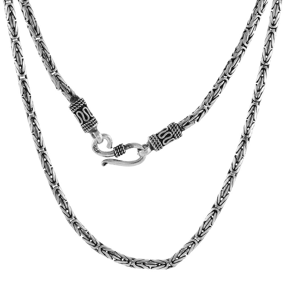 Sterling Silver 3mm Round Byzantine Chain Necklace & Bracelet Set for Men and Women - Nickel Free, Oxidized Hook & Eye Clasp (7-30 inch) - Perfect for Gifts, Weddings, Anniversaries and Everyday Wear
