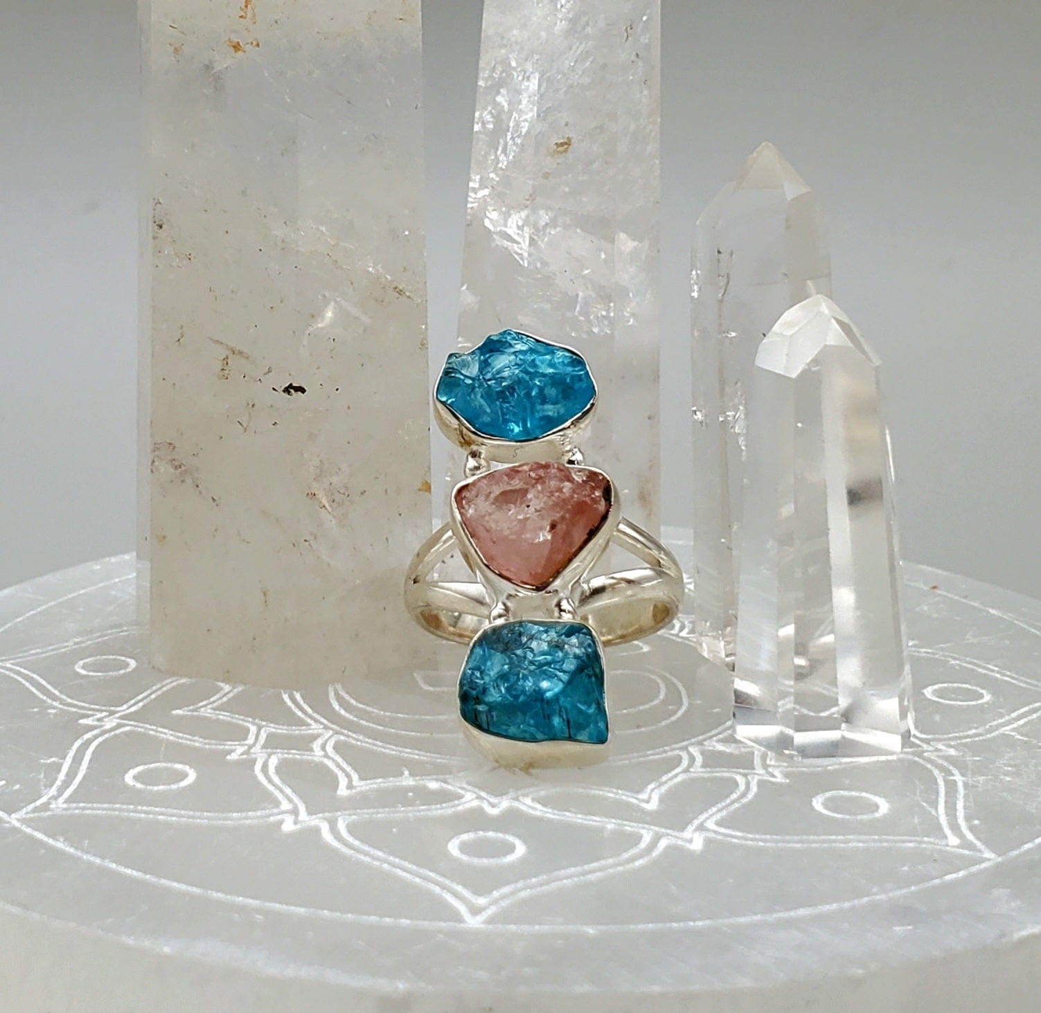Apatite and Rose Quartz Sterling Silver Ring for Women - Elegant Gemstone Jewelry for Healing & Love - Perfect for Gifts, Meditation & Everyday Wear