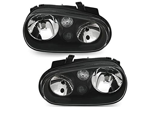 Volkswagen Golf 4 Headlight Assembly - TFL Driver & Passenger Side Set - Black Projector Headlights (LHD) - Compatible with 1997-2003 Models (VP1648) - Perfect for Night Driving & Car Upgrades