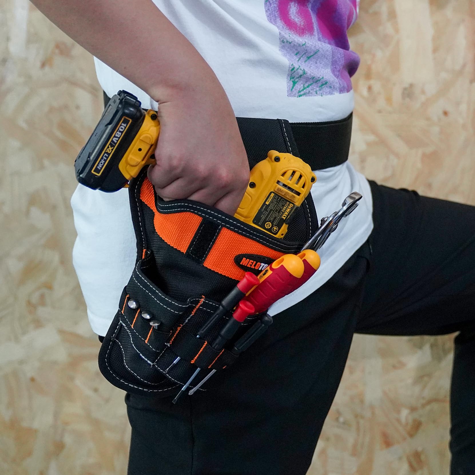 MELOTOUGH Left/Right Handed Cordless Drill Holster Pouch - Heavy Duty Tool Belt Accessory for Impact Drivers & Drill Bits - Perfect for Construction, DIY Projects & Electricians