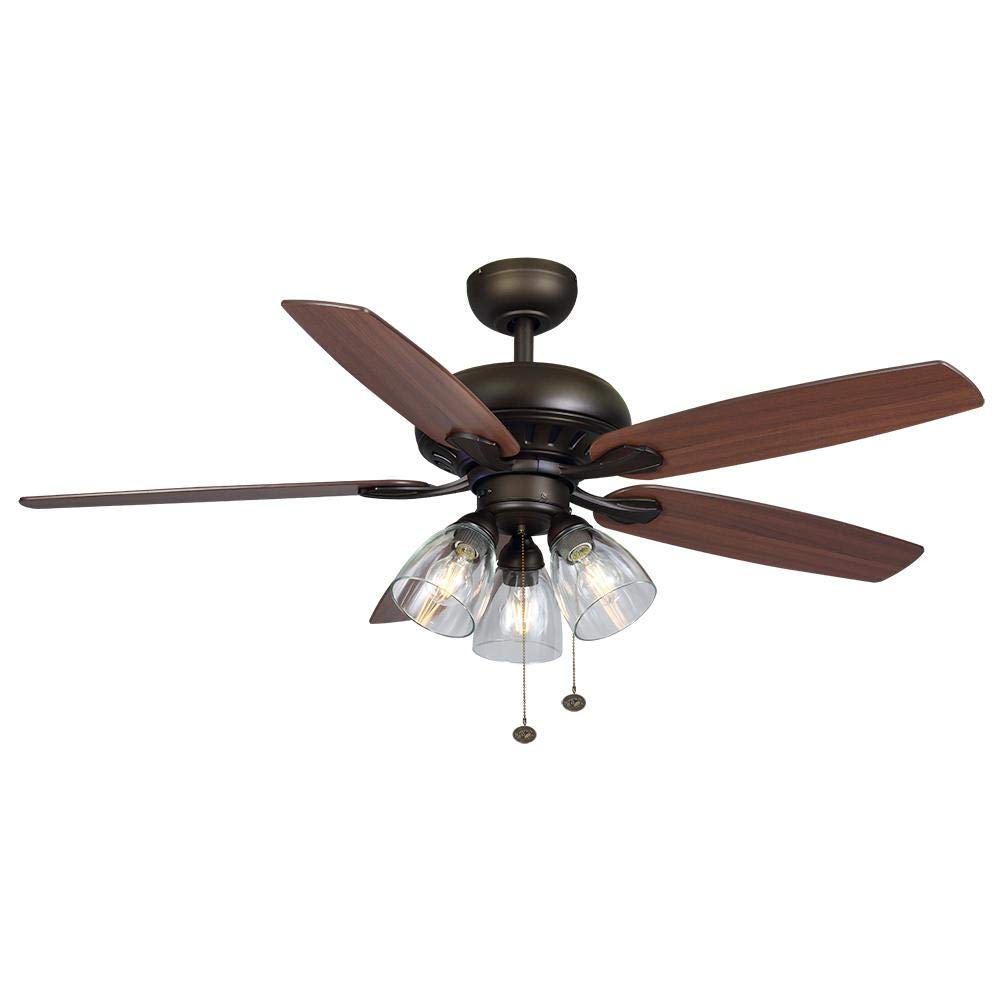Hampton Bay Rockport 52 Inch Bronze LED Ceiling Fan with Light Kit - Energy Efficient Indoor/Outdoor Cooling for Living Room, Bedroom, Patio