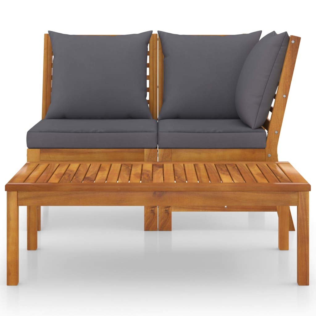 3 Piece Outdoor Patio Furniture Set - Acacia Wood Garden Lounge Sectional Sofa with Cushions & Coffee Table - Perfect for Backyard, Poolside, Porch or Deck Relaxation