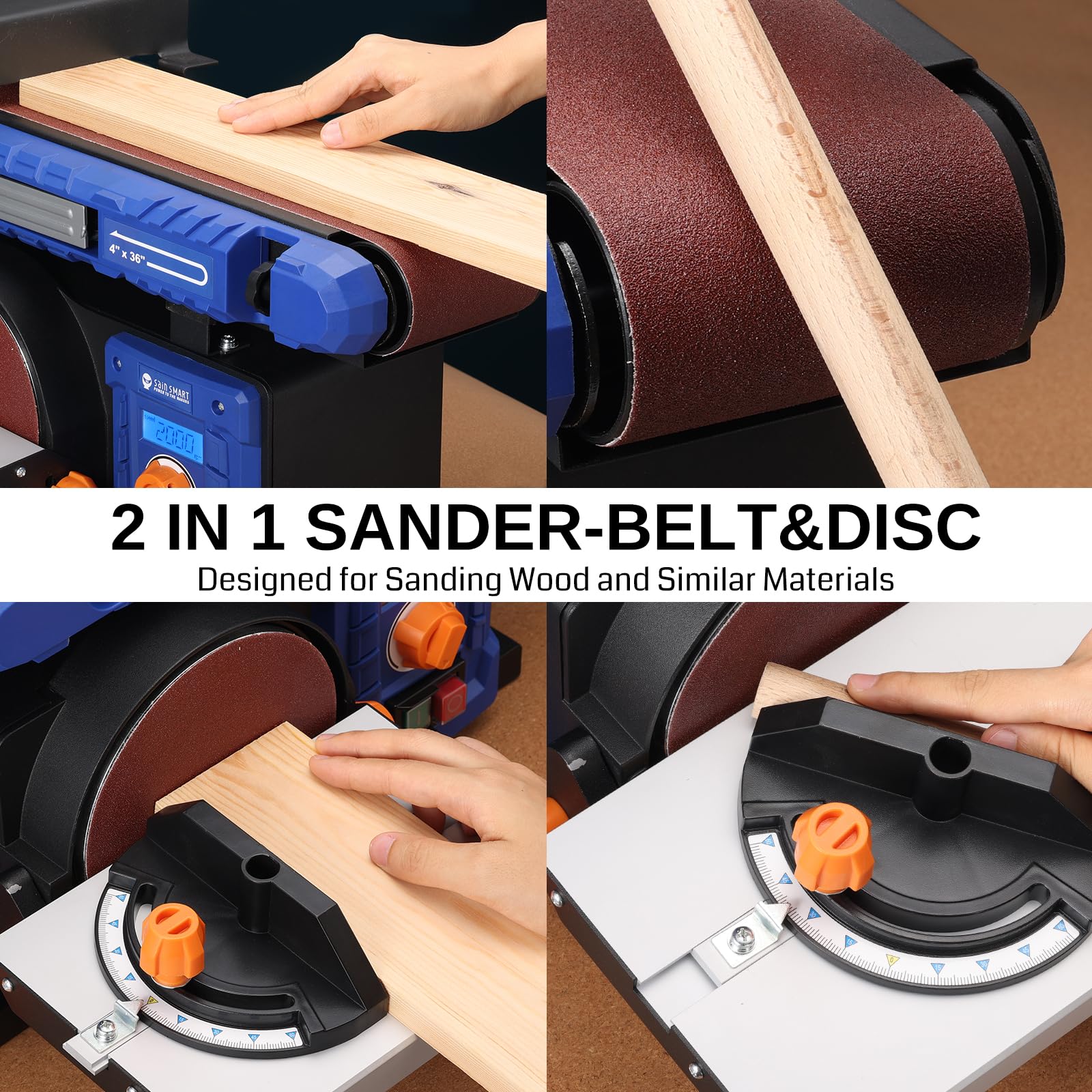 SainSmart 4x36 Inch Belt & 6 Inch Disc Sander Combo - Adjustable Speed up to 3450 RPM, Benchtop Sanding Machine with Full Copper Motor, 0-90° Belt & 0-45° Tilting Worktable, Dust Collection Port - Perfect for Woodworking, Metal Polishing, and DIY Projects