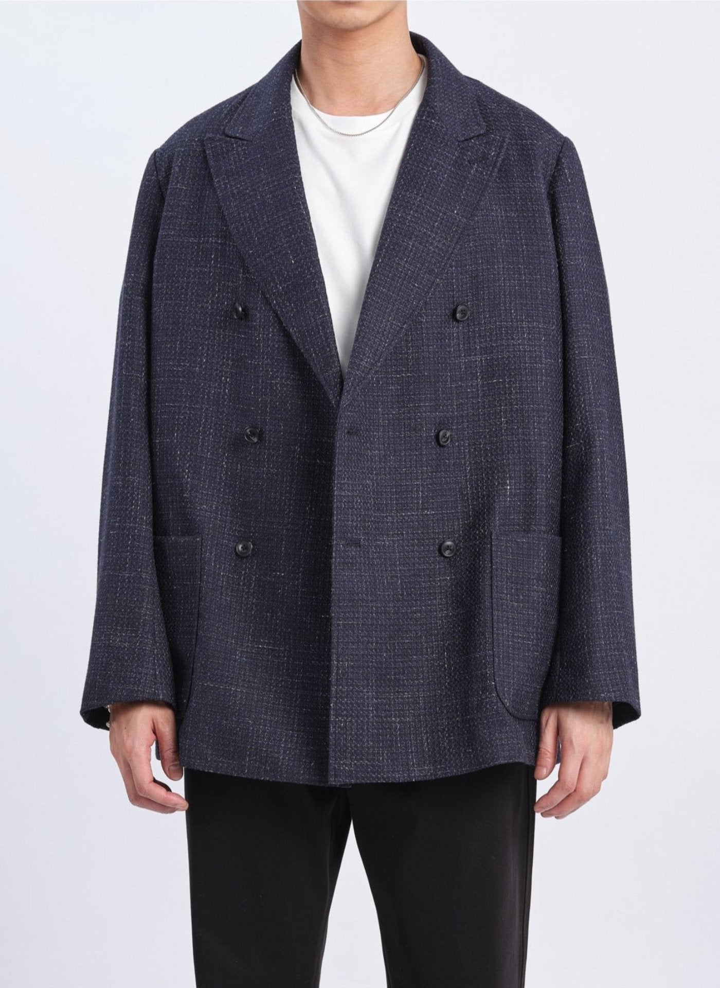 Premium Marzotto Wool Silk Linen Blend Double Breasted Blazer for Men - Elegant Business & Formal Wear for Office, Weddings & Special Occasions