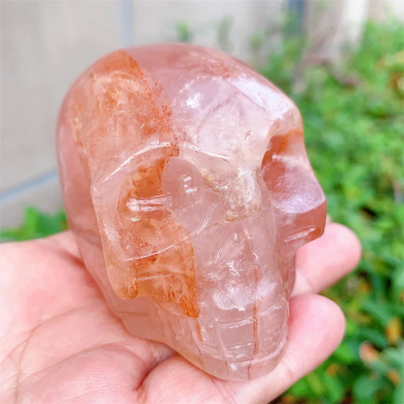 Natural Red Fire Quartz Hematoid Skull Carving - Mini Crystal Stone Statue for Halloween Decor, Witchcraft Gift (0.432kg) - Perfect for Altar Decor, Spiritual Rituals & Gothic Home Decoration