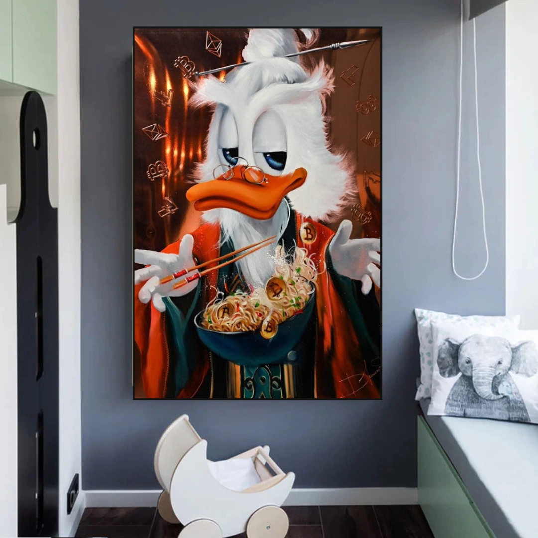 Scrooge McDuck Money Magician Millionaire Canvas Wall Art - Disney Duck Cartoon Painting for Home Office Decor, Gift for Disney Fans & Collectors