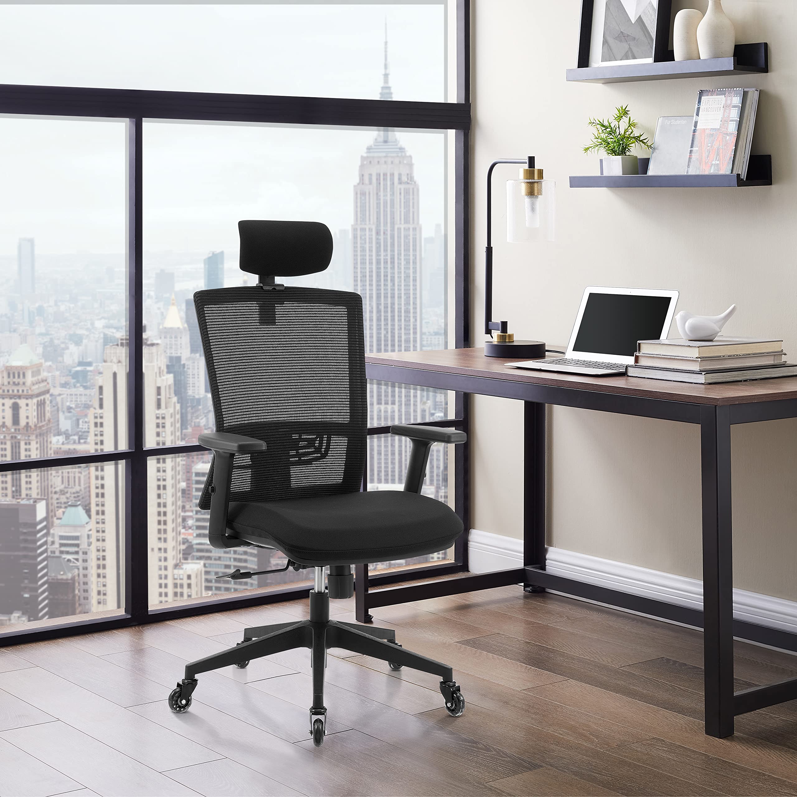 Ergonomic Office Chair with High Back & Lumbar Support - Mesh Gaming Chair with Retractable Armrests & Blade Wheels - Perfect for Home Office, Gaming Setup & Workspace Comfort