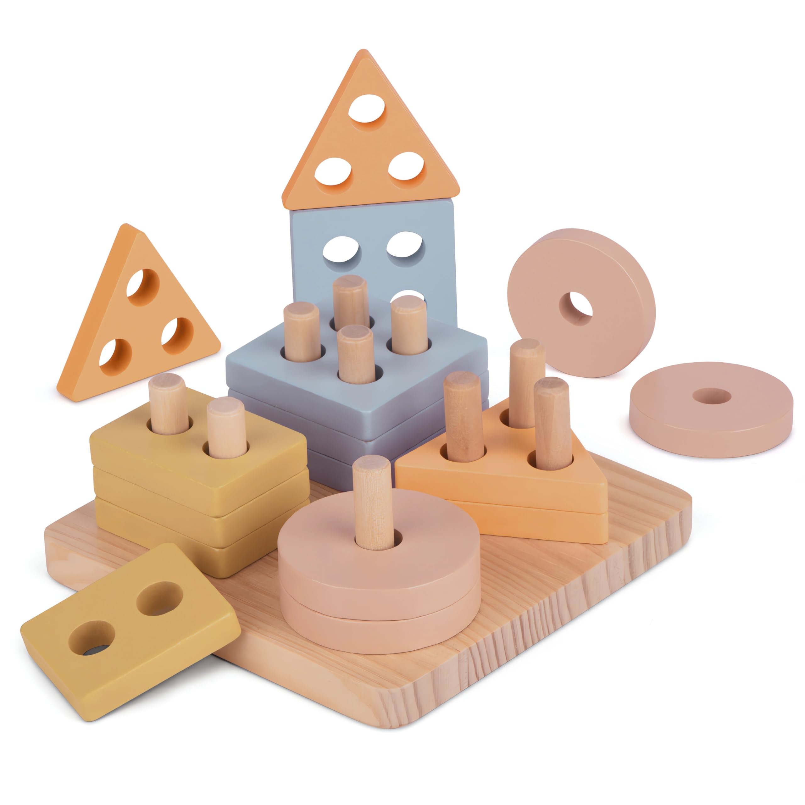 Montessori Wooden Sorting & Stacking Toys for Toddlers 1-3 Years Old | Color Recognition & Shape Puzzle Learning Games | Perfect Gift for Preschool Boys & Girls | Ideal for Early Childhood Education & Home Playtime