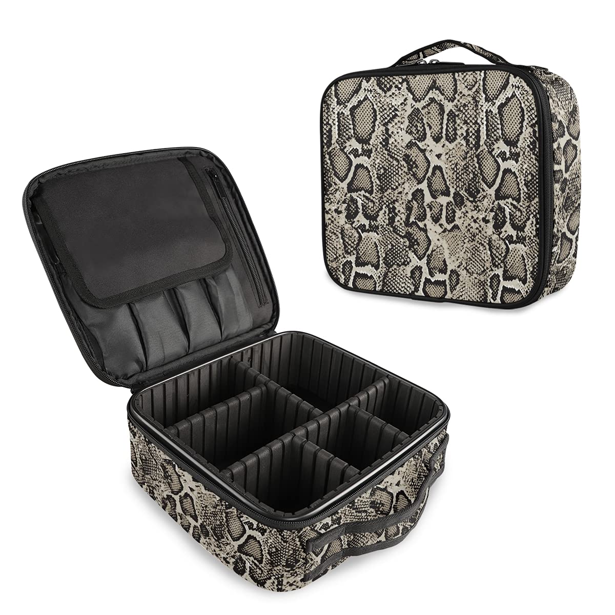 Stylish Animal Print Snake Skin Travel Makeup Case - Large Cosmetic Bag Organizer for Women | Perfect for Travel, Gym & Daily Essentials Storage