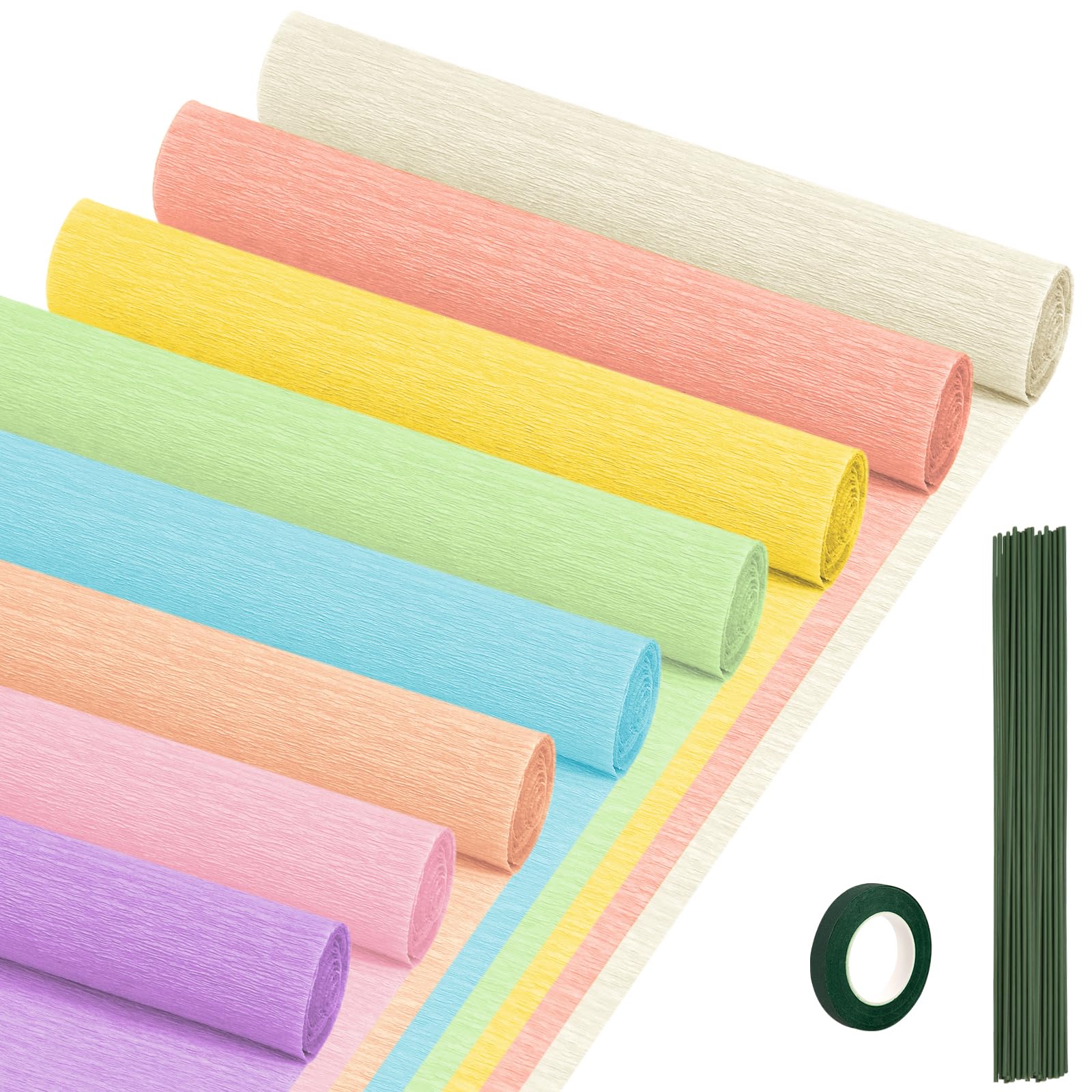 8 Rolls Pastel Crepe Paper Streamers - 10 x 98 Inch DIY Craft Paper for Gift Wrapping, Flower Making, Party Decorations | Perfect for Birthday, Wedding, Holiday & Baby Shower Decor