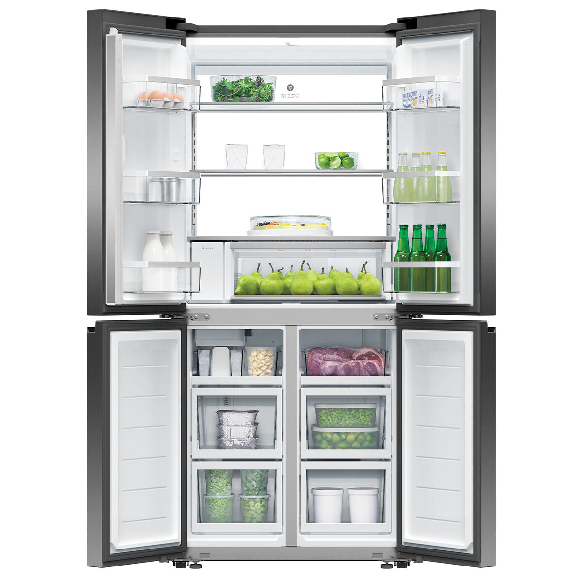 Fisher & Paykel RF500QNUB1 498L Quad Door Refrigerator with Ice & Water Dispenser - Black Stainless Steel | Large Capacity Smart Fridge for Modern Kitchen & Family Use