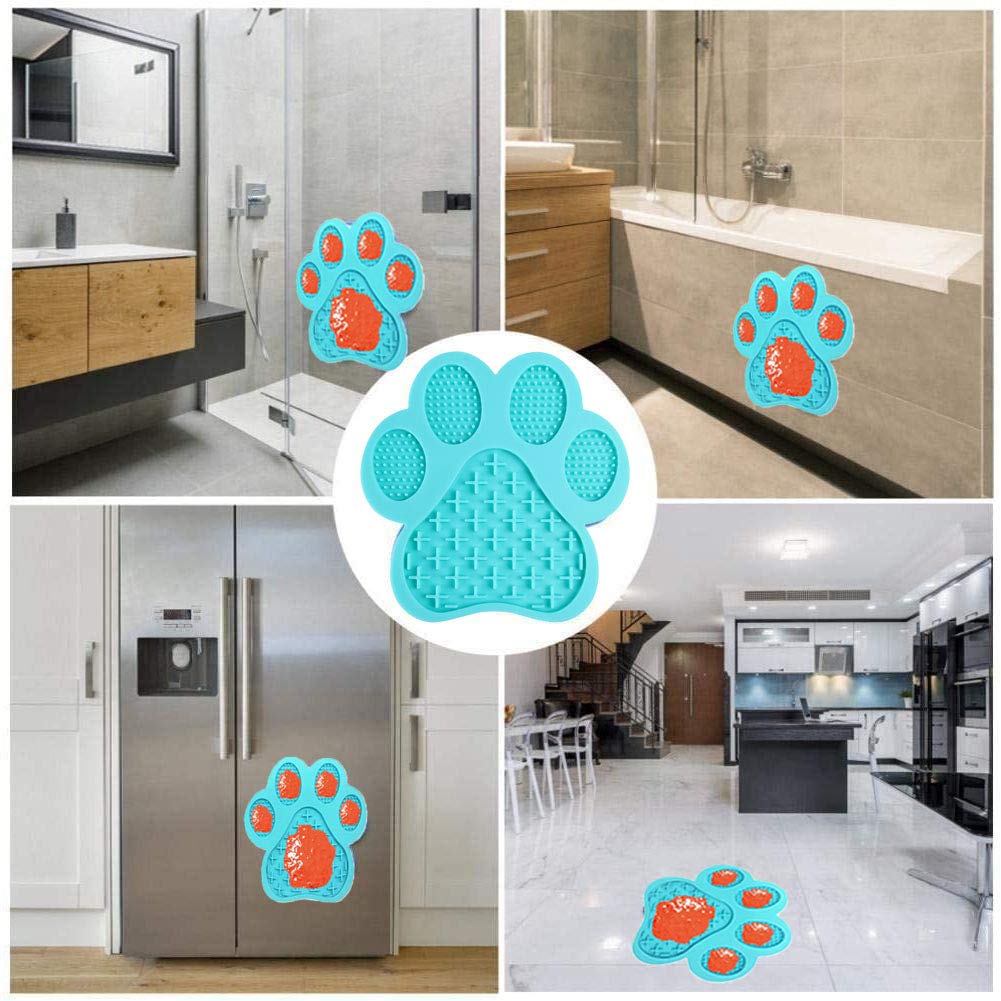 Dog Licking Mat for Anxiety Relief - Peanut Butter Slow Feeder Bowl with Strong Suction Cup for Wall - Pet Bathing, Grooming & Training Tool - Light Blue - Perfect for Stress Relief, Mealtime Fun & Puppy Training Sessions