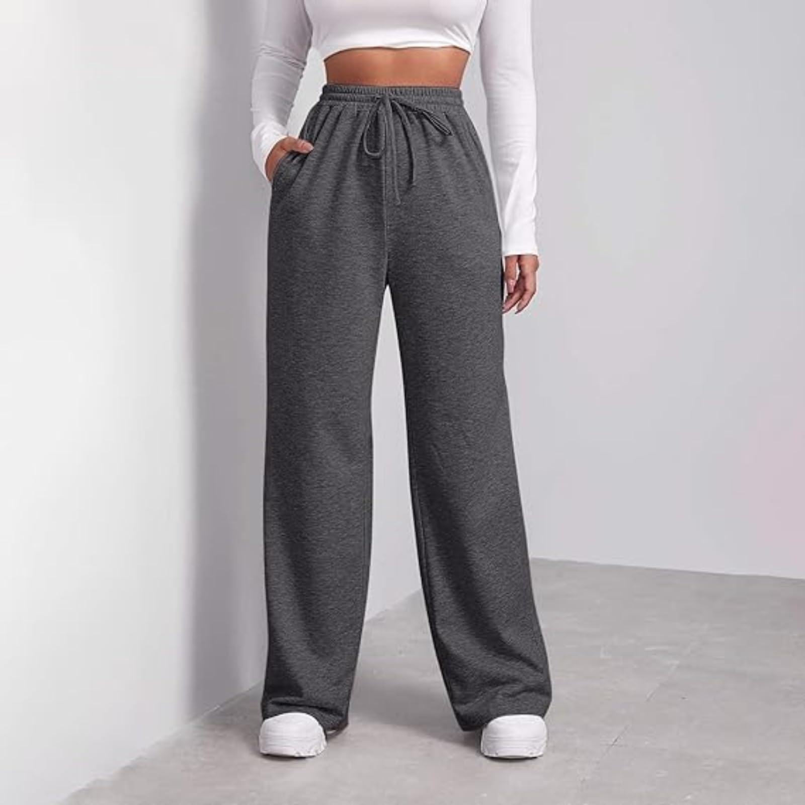Women's High Waist Wide Leg Sweatpants - Casual Drawstring Joggers with Pockets | Baggy Lounge Pants for Yoga, Workout & Relaxation at Home
