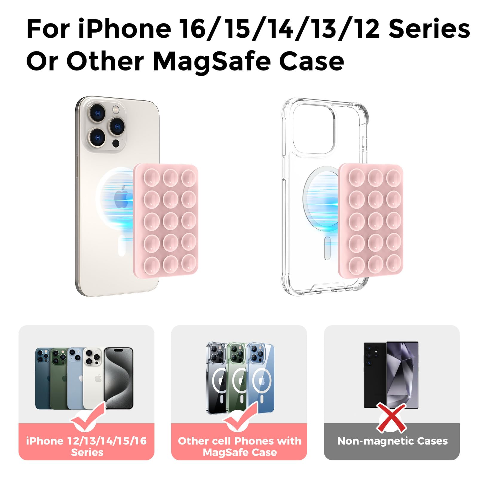 AHASTYLE Magnetic Silicone Suction Phone Case Stand for iPhone 16/15/14/13/12 Series - MagSafe Compatible Shower Phone Holder with Mirror, Perfect for TikTok Videos, Selfies, and Hands-Free Viewing in Car, Kitchen & Bathroom