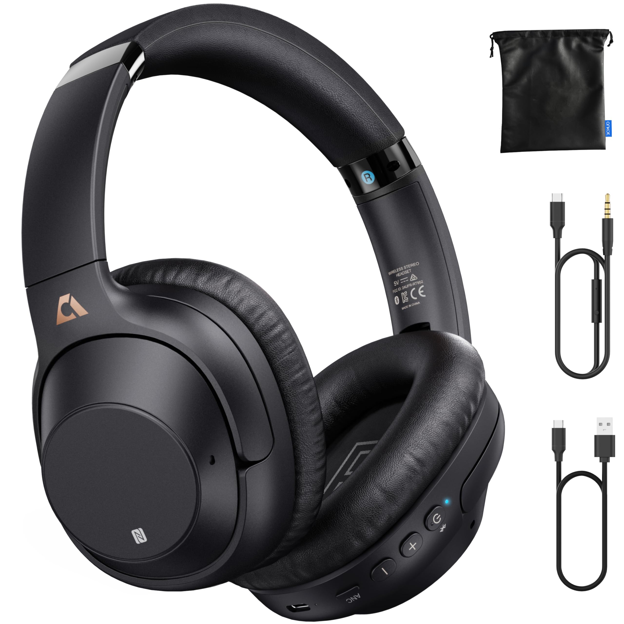 Lavales Bluetooth Over-Ear Headphones with Active Noise Cancelling, 90H Playtime Wireless Headphones with Built-in Mic - Perfect for Airplane Travel, Home Office, Android Devices & Commuting
