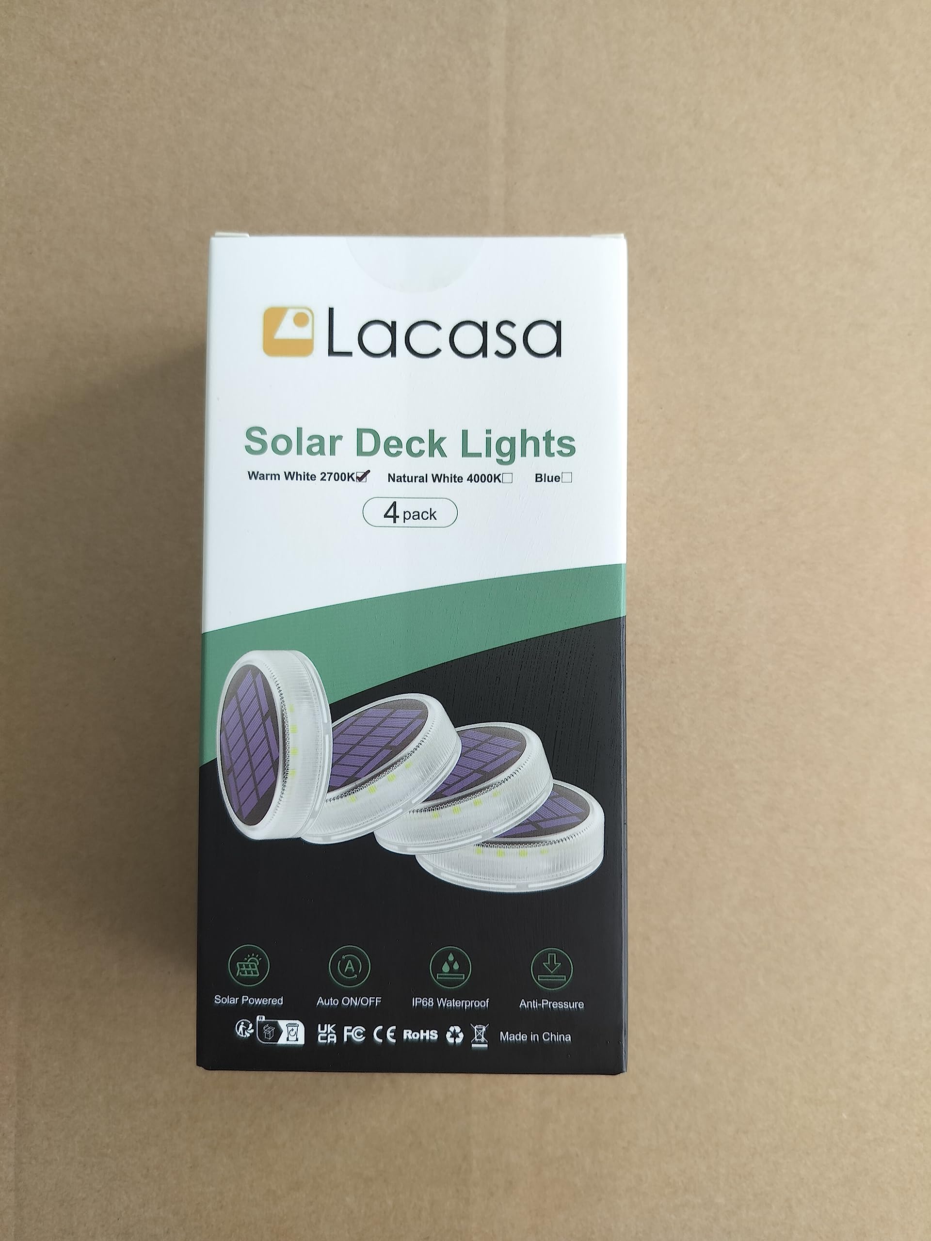 Lacasa Solar Deck Lights 4 Pack – 30LM Outdoor Solar Powered LED Step Lights, 4000K Natural White, IP68 Waterproof, Auto On/Off – Perfect for Garden, Stairs, Driveway, Pathway, Dock & Patio Lighting
