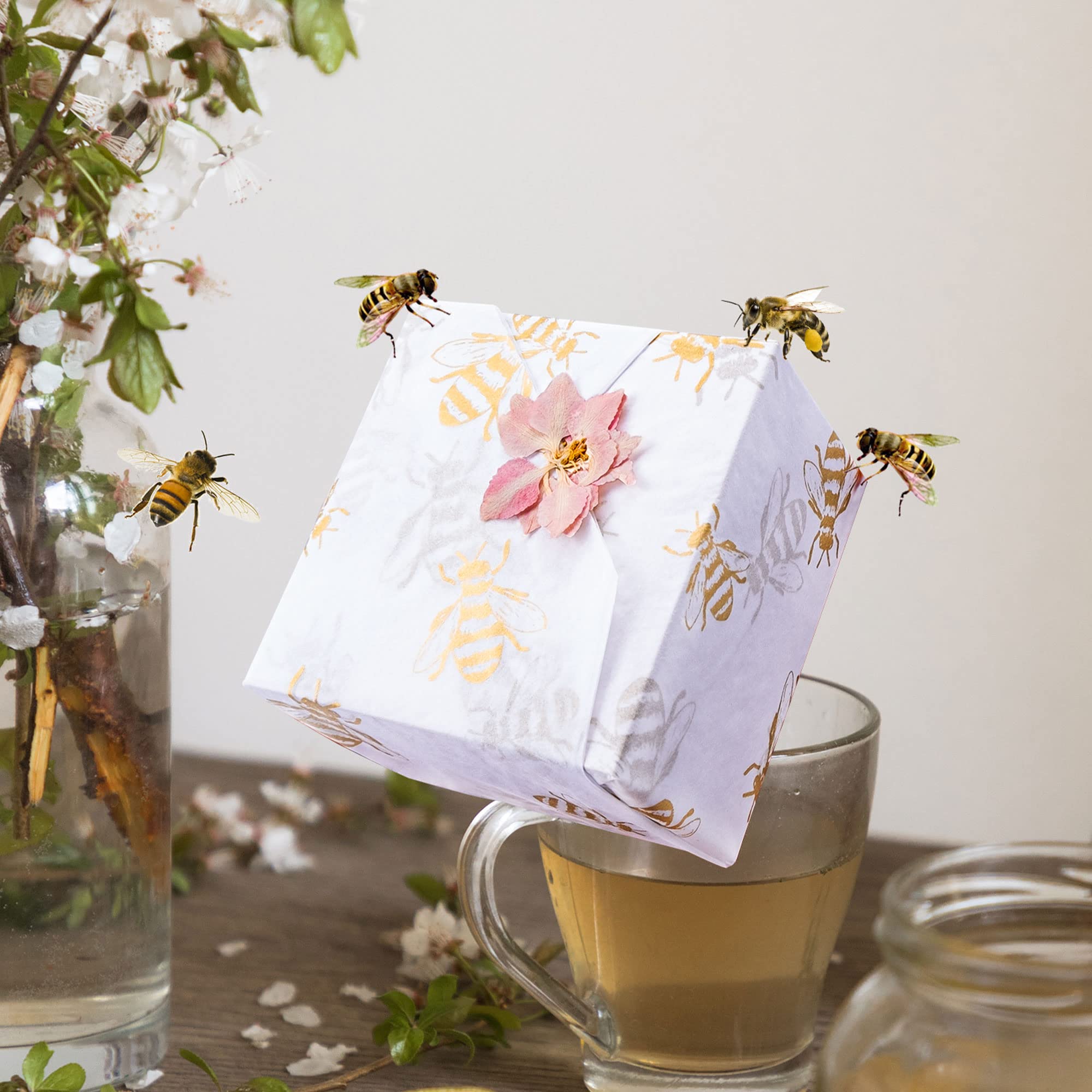 MR FIVE 90 Sheets White with Gold Bee Tissue Paper Bulk, 20