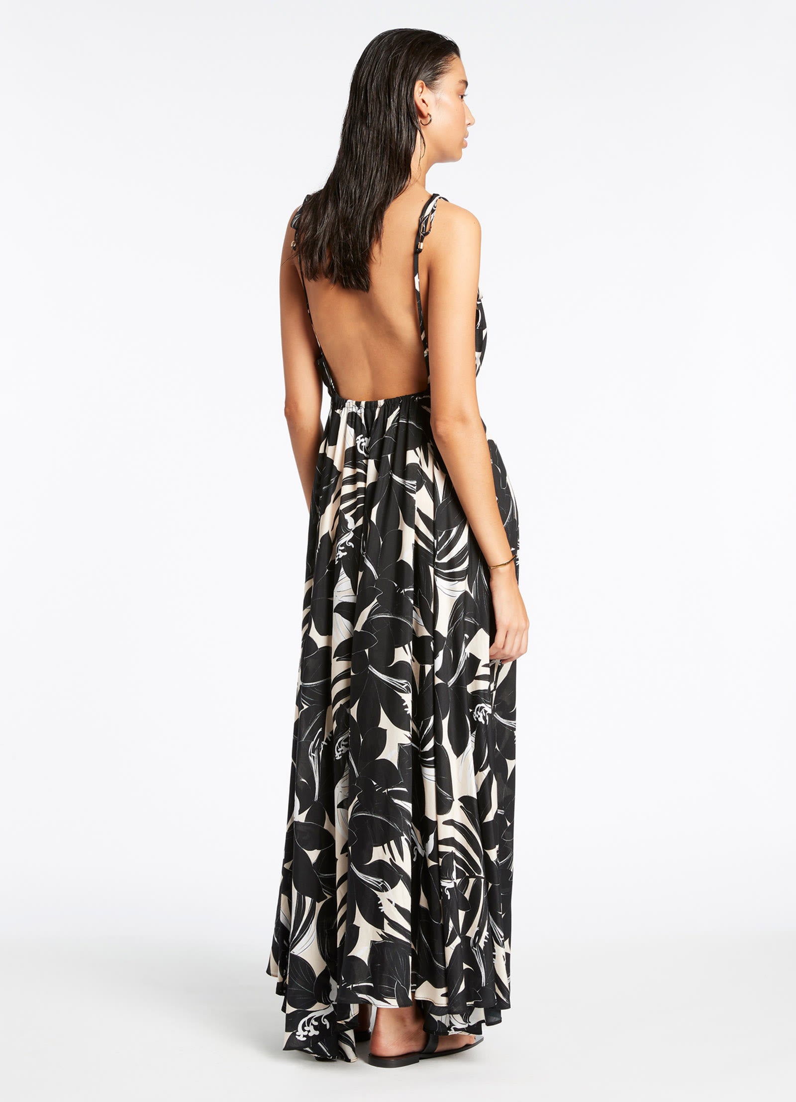 Floral Backless Maxi Dress for Women - Elegant Long Summer Evening Gown in Black - Perfect for Beach Weddings, Vacations & Date Nights