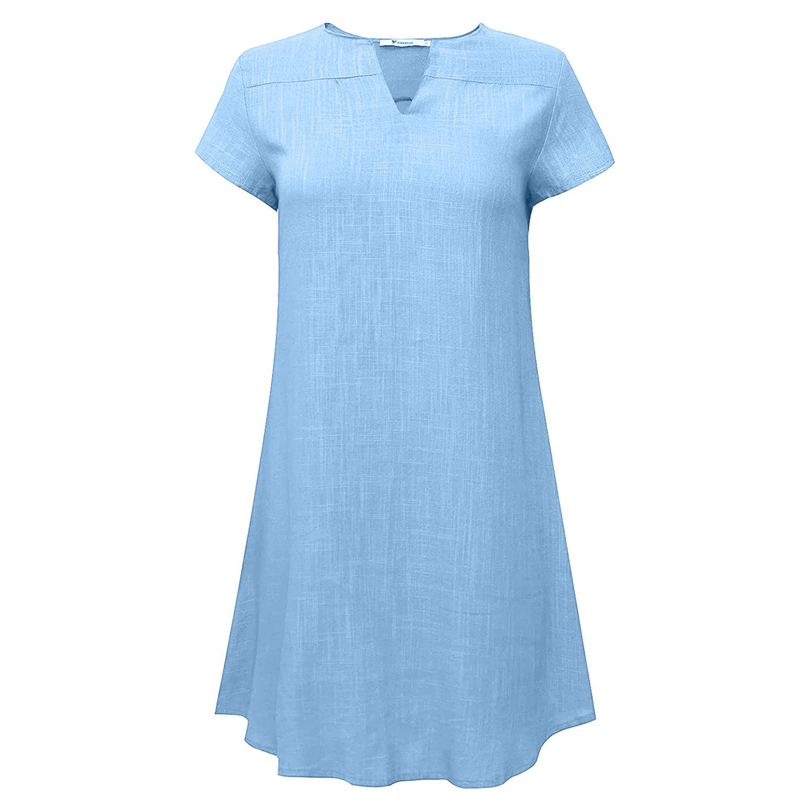 NaRHbrg Women's Linen Tunic Dress - V-Neck Loose Fit Midi Sundress for Beach & Vacation | Plus Size Casual Shift Dress | Perfect for Summer Outings, Travel & Boho Style