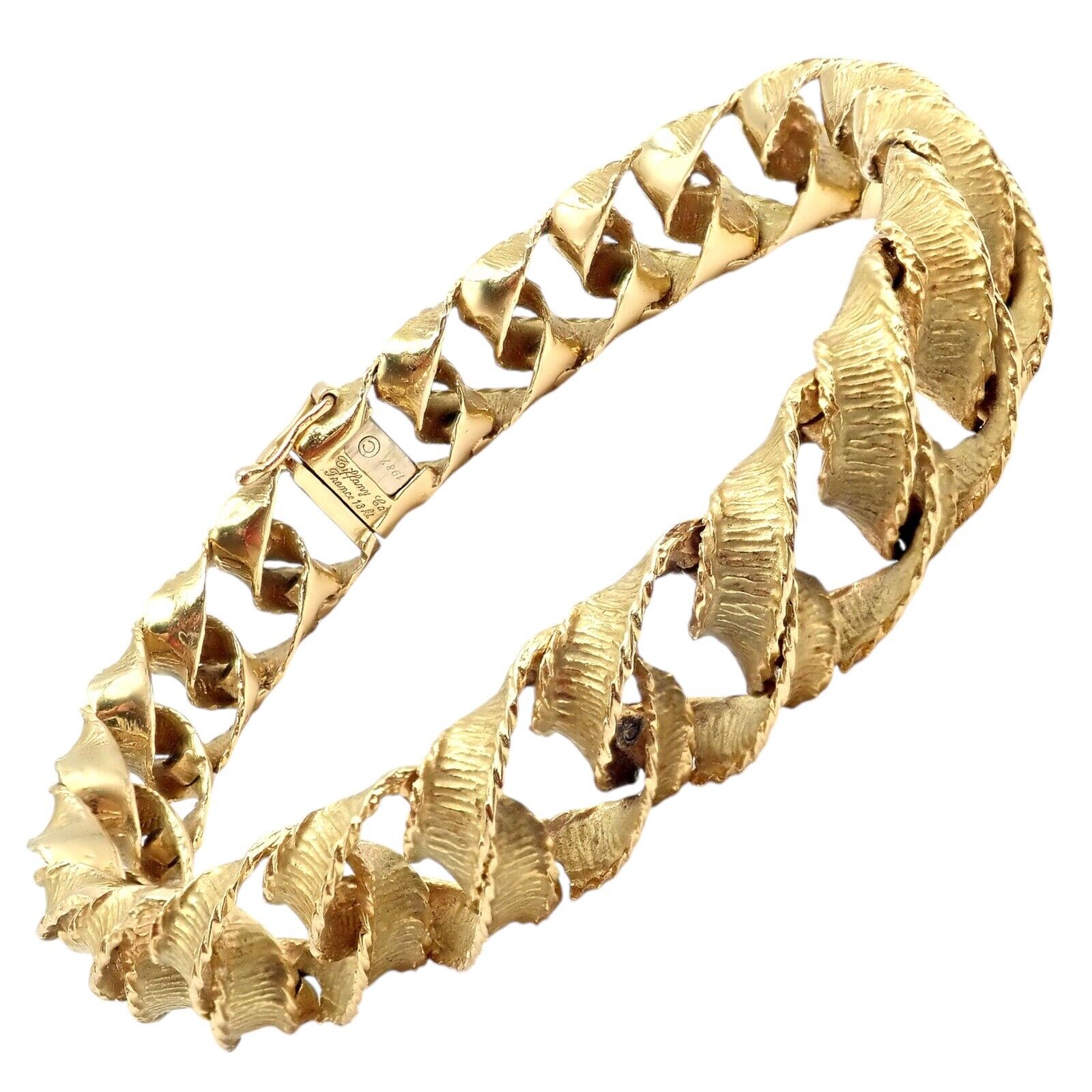 Authentic Vintage Tiffany & Co 18k Yellow Gold France Ribbon Curb Bracelet from 1987 - Luxury Jewelry Gift for Women, Perfect for Anniversaries & Special Occasions
