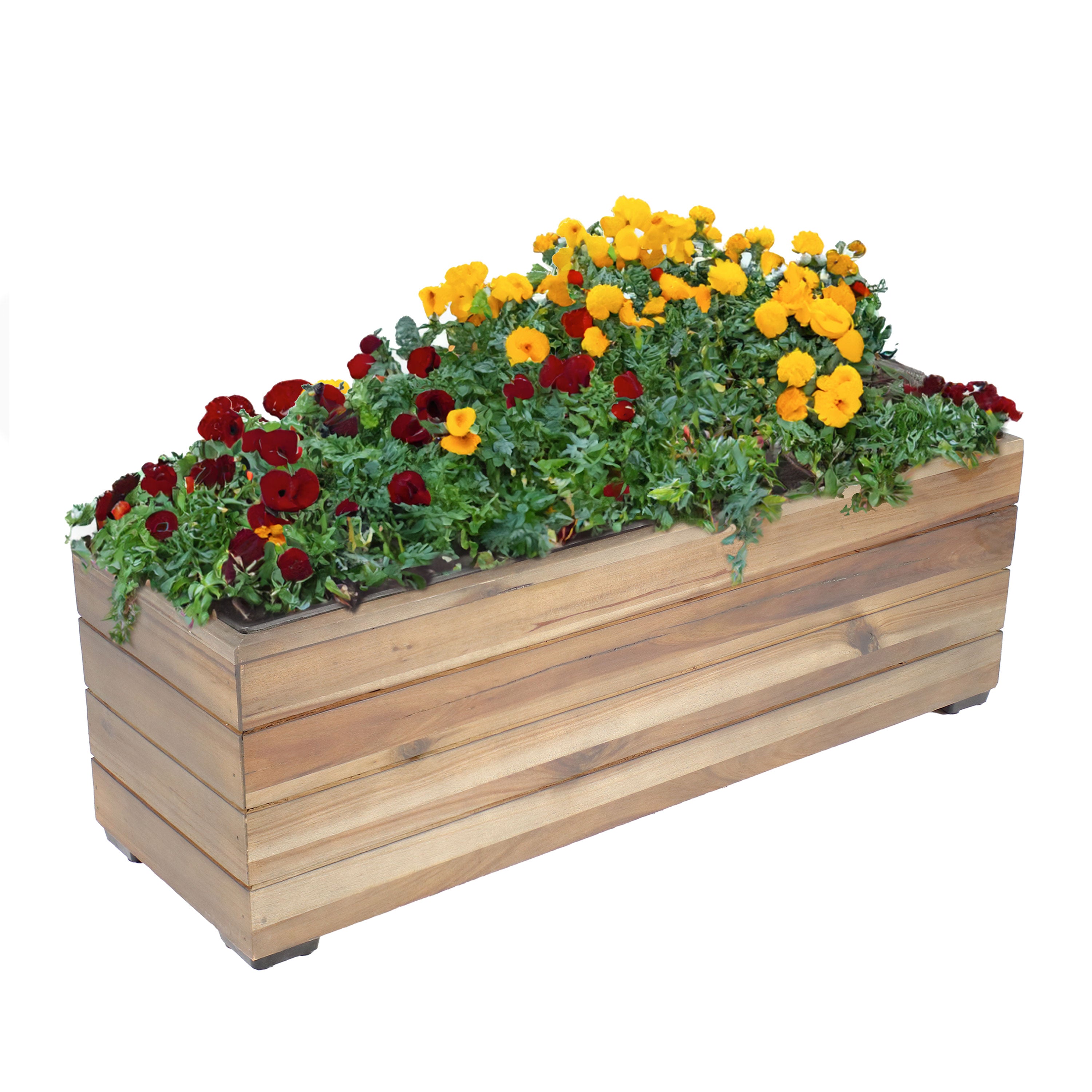 Sunnydaze Rectangular Wood Planter Box with Plastic Liner - Outdoor Garden Decor for Flowers, Herbs & Plants - Perfect for Patio, Deck & Backyard Landscaping
