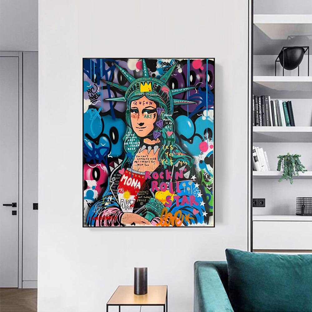 Statue of Liberty Graffiti Canvas Wall Art - Modern Urban Decor for Living Room, Bedroom & Office - Unique NYC Themed Wall Painting