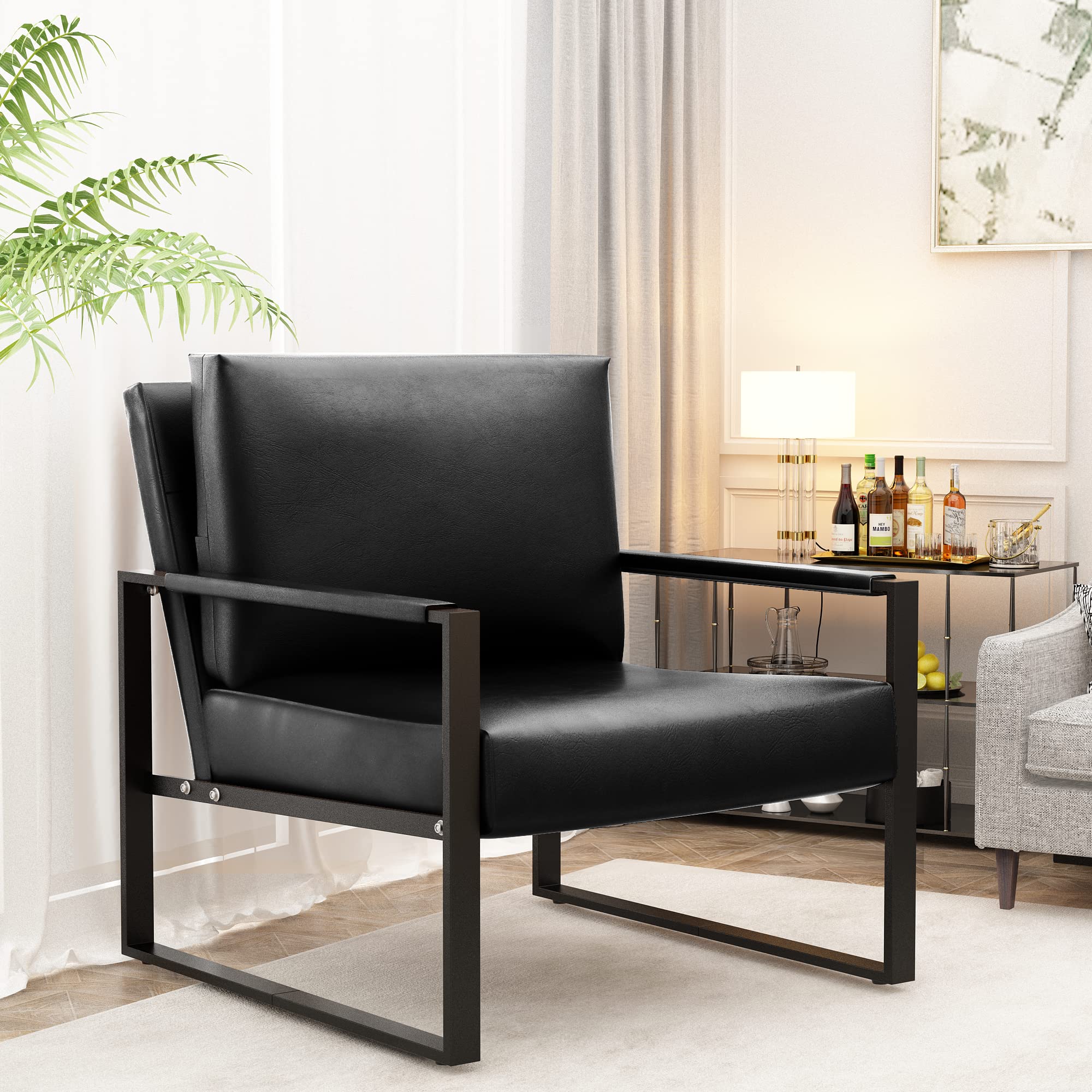 Recaceik Set of 2 Modern PU Leather Accent Chairs with Ergonomic Cushions - Sturdy Metal Frame Armchairs with Anti-Scratch Foot Pads for Living Room, Lounge, Office & Waiting Areas