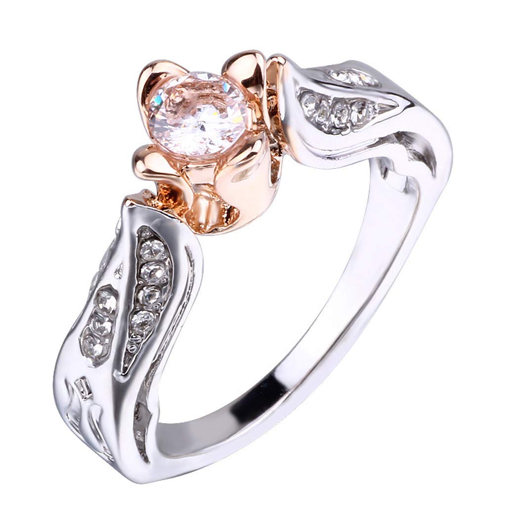 Exquisite Rose Gold Floral Wedding Ring for Women - Elegant Rose Flower Eternity Band in Silver, Sizes 5-10 - Perfect for Bridal, Engagement, Anniversary & Romantic Gift Occasions