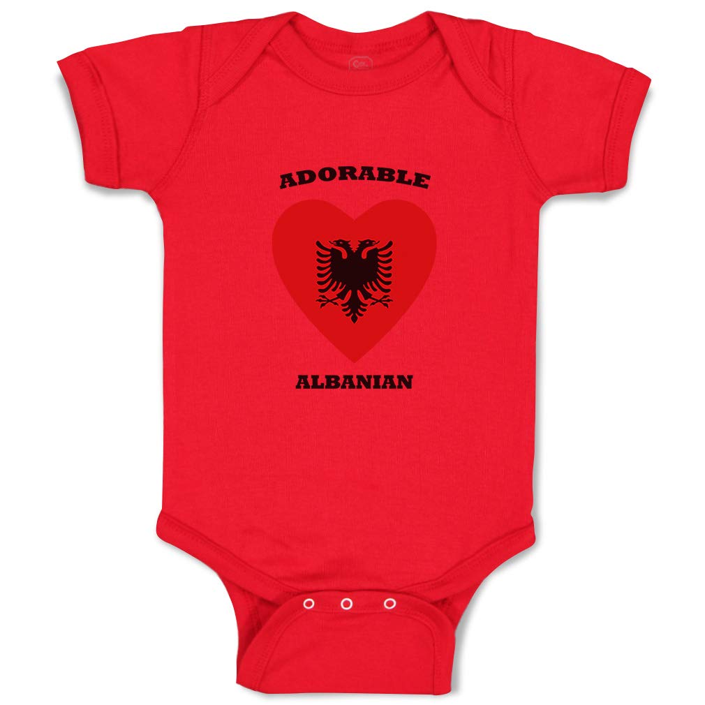Adorable Albanian Heart Custom Baby Bodysuit - Funny Cotton Onesie for Boys & Girls (6 Months, Red) - Perfect for Family Photos & Special Occasions