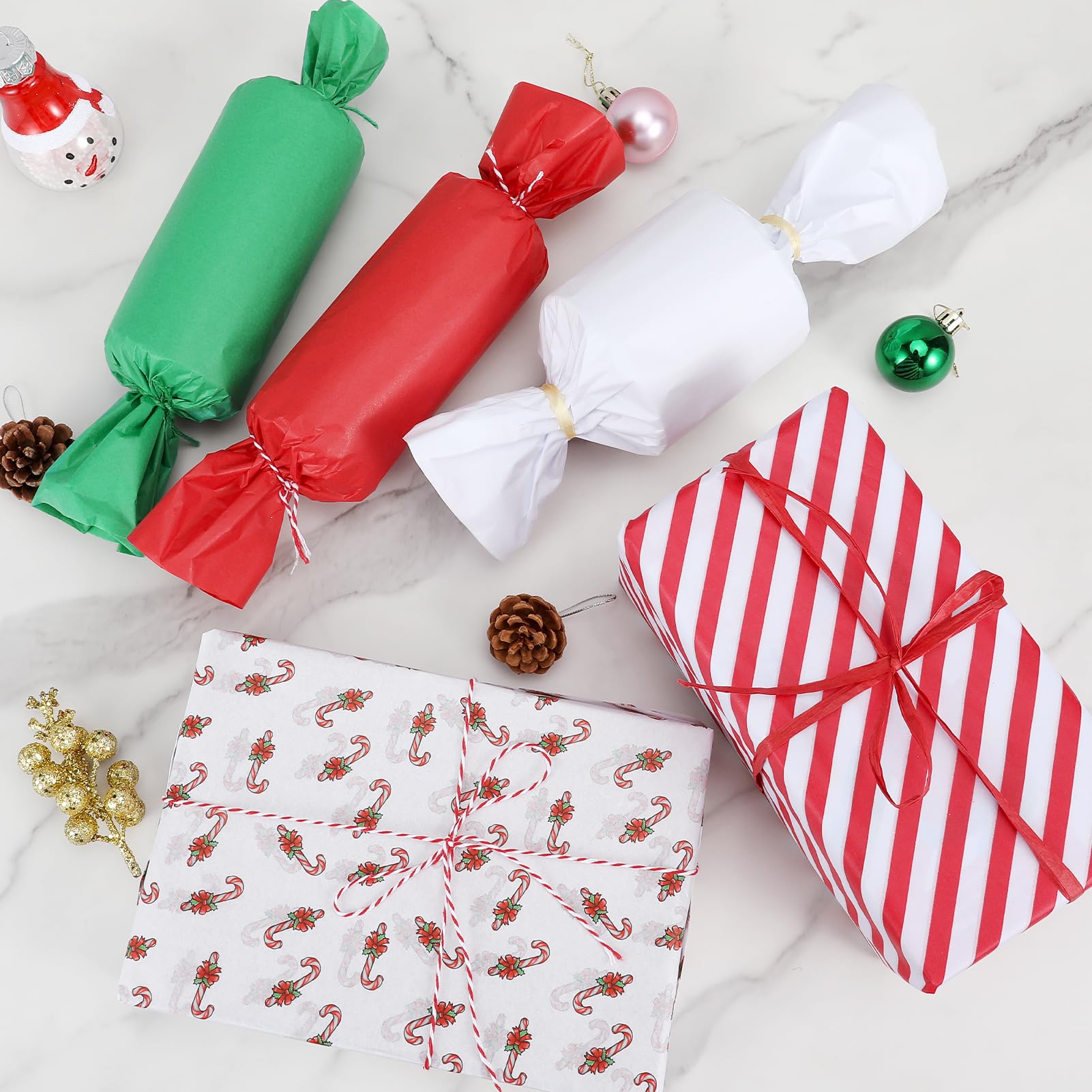 Bulk Christmas Tissue Paper - 120 Sheets Assorted Holiday Gift Wrapping Paper for Xmas Crafts, Red Green White Designs (Christmas Candy Canes) - Perfect for Gift Bags, Party Decorations & DIY Holiday Projects