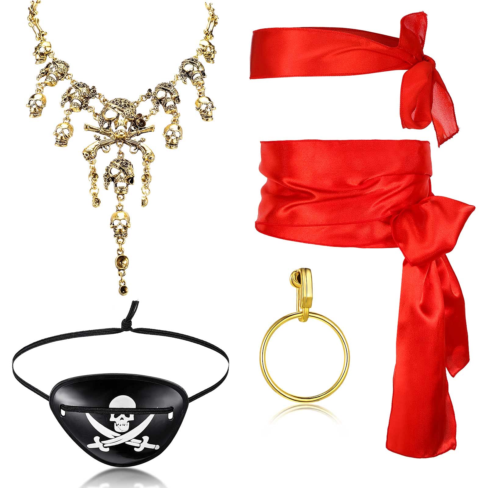 5-Piece Pirate Costume Accessories Set - Eye Patch, Sword, Hat, Hook & Earring for Halloween, Cosplay & Pirate Themed Parties - Perfect for Kids & Adults Dress Up