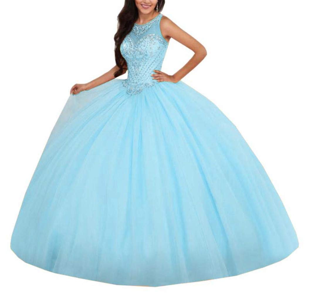 Elegant Beaded Quinceañera Dress for Women - Sleeveless Tulle Sweet 16 Gown | Perfect for Quinceañeras, Sweet 16 Parties & Formal Dances