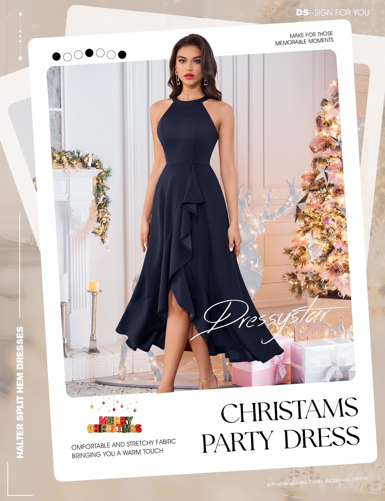Elegant Women's Halter Neck Split Hem Long Party Dress - Formal Prom, Cocktail, Wedding Guest Maxi Dress for Special Occasions & Evening Events