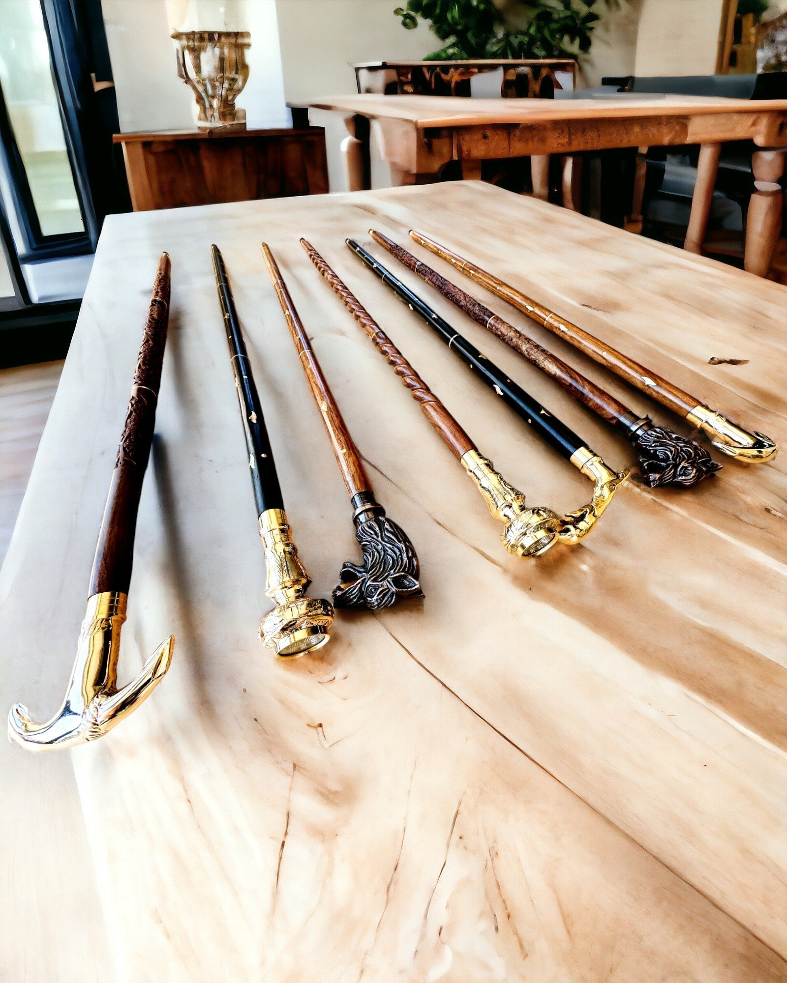 Hand Carved Wooden Walking Cane for Men & Women - Royal Wanderer Travel Cane with Gold Accents & Ergonomic Handle (Brown) - Perfect for Hiking, Elderly Support & Fashion Accessory