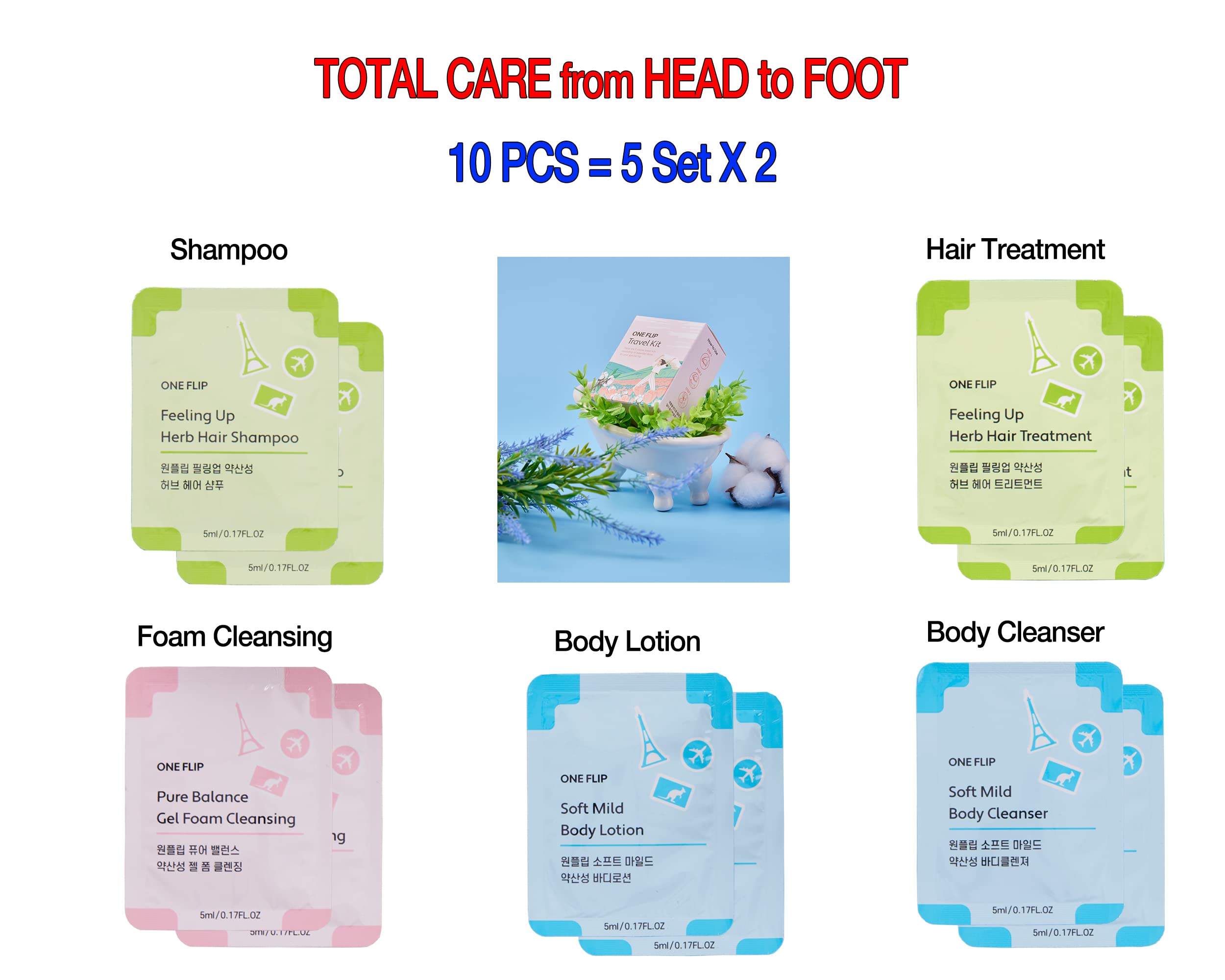 Korean Skin Care Travel Kit for Women - 10PCS K-Beauty Essentials Set with Shampoo, Conditioner, Foam Cleanser, Body Wash & Lotion in Pink Pouch | Perfect for Vacation, Gym & On-the-Go Beauty Routine