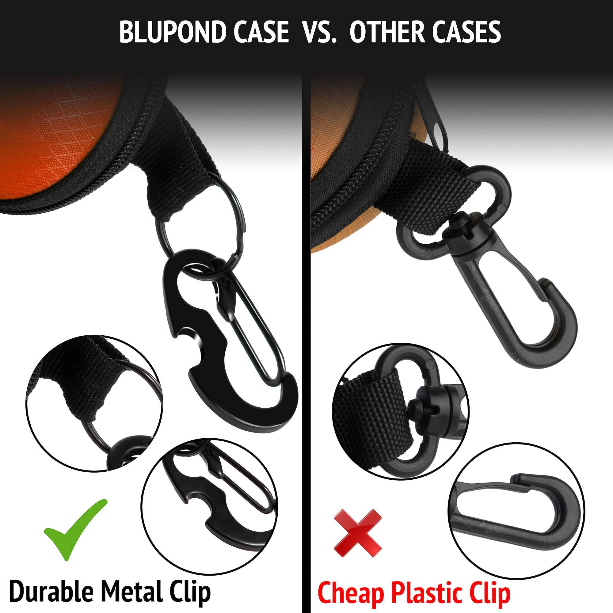 BLUPOND Semi-Hard EVA Sunglasses Case with Metal Hanging Hook & Belt Clip - Protective Eyewear Storage for Men Women - Perfect for Travel, Hiking, and Outdoor Activities