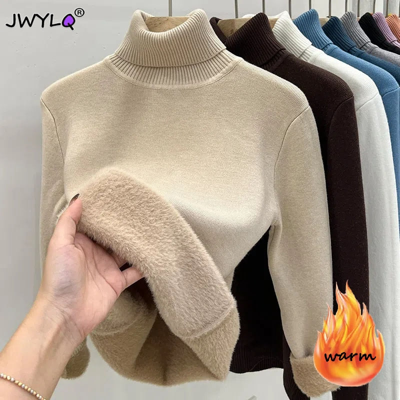 Women's Thick Velvet Turtleneck Sweater - Warm Winter Pullover for Casual Outfits & Holiday Parties