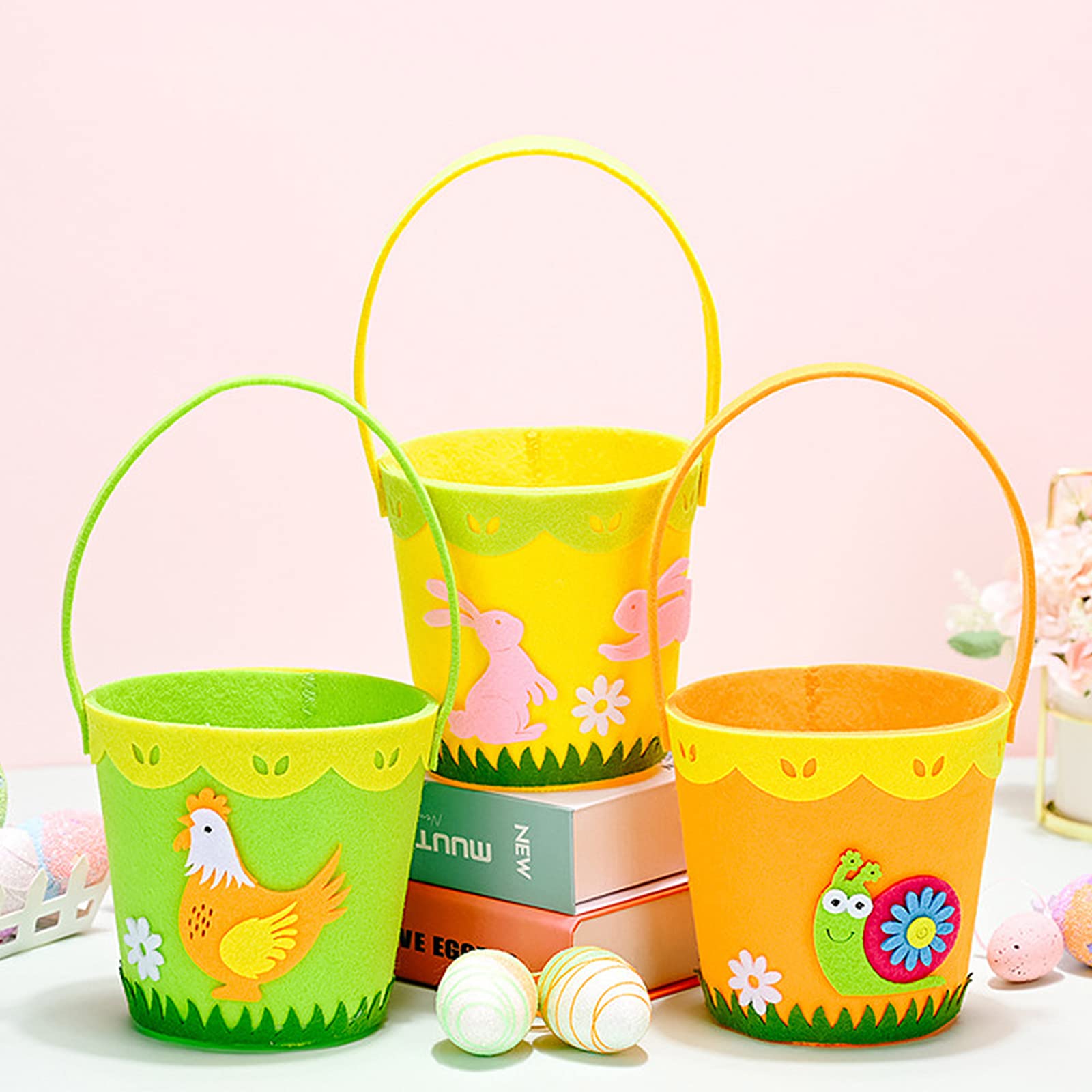 Keebgyy 3-Piece Felt Easter Egg Basket Set - Cute Easter Bucket Bags for Kids to Carry Eggs & Candies - Festive Party Decorations for Easter Celebrations, Egg Hunts, and Spring Home Decor