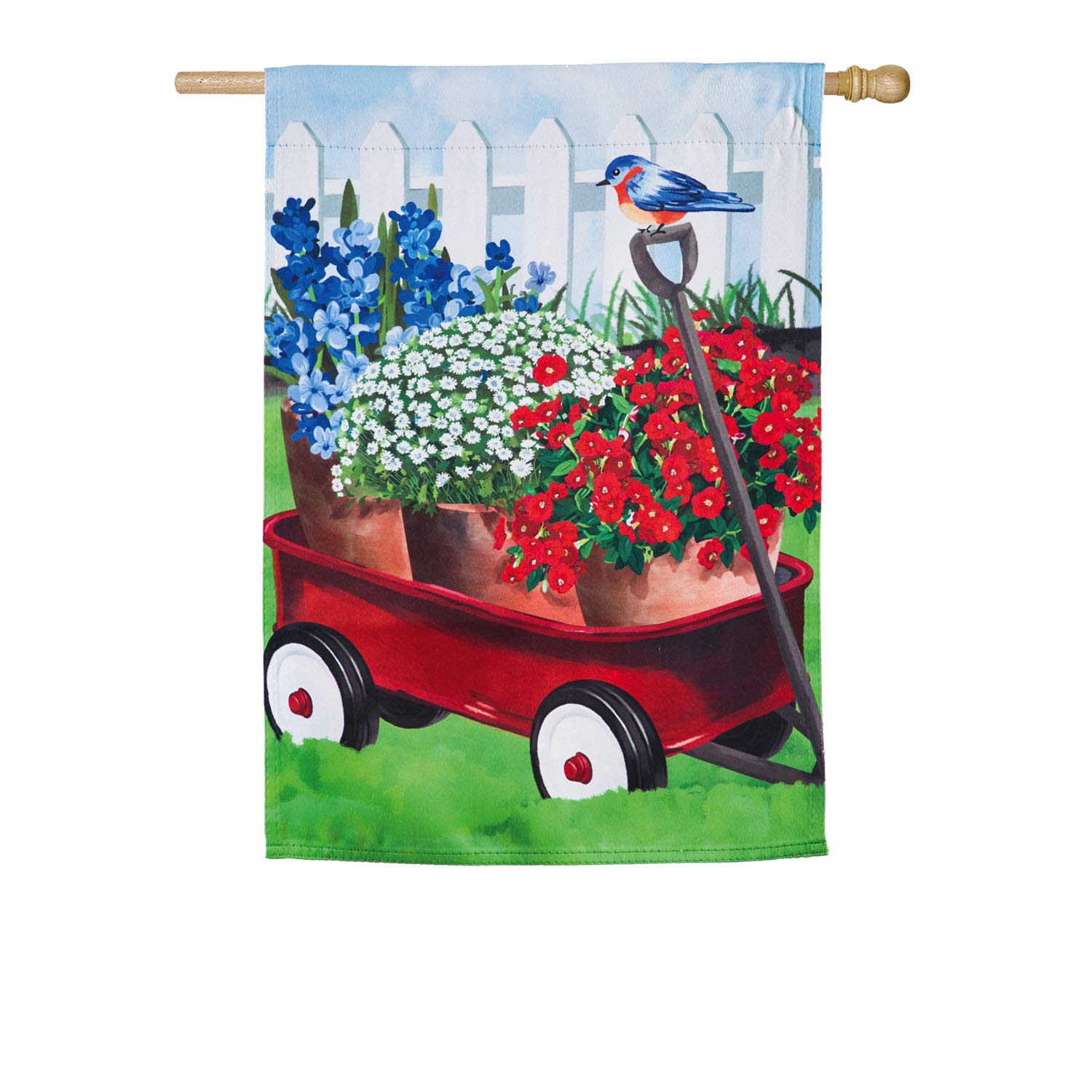 Evergreen Patriotic Red Wagon Suede Flag - 28x44 Inch Fade-Resistant for Home & Garden Decor