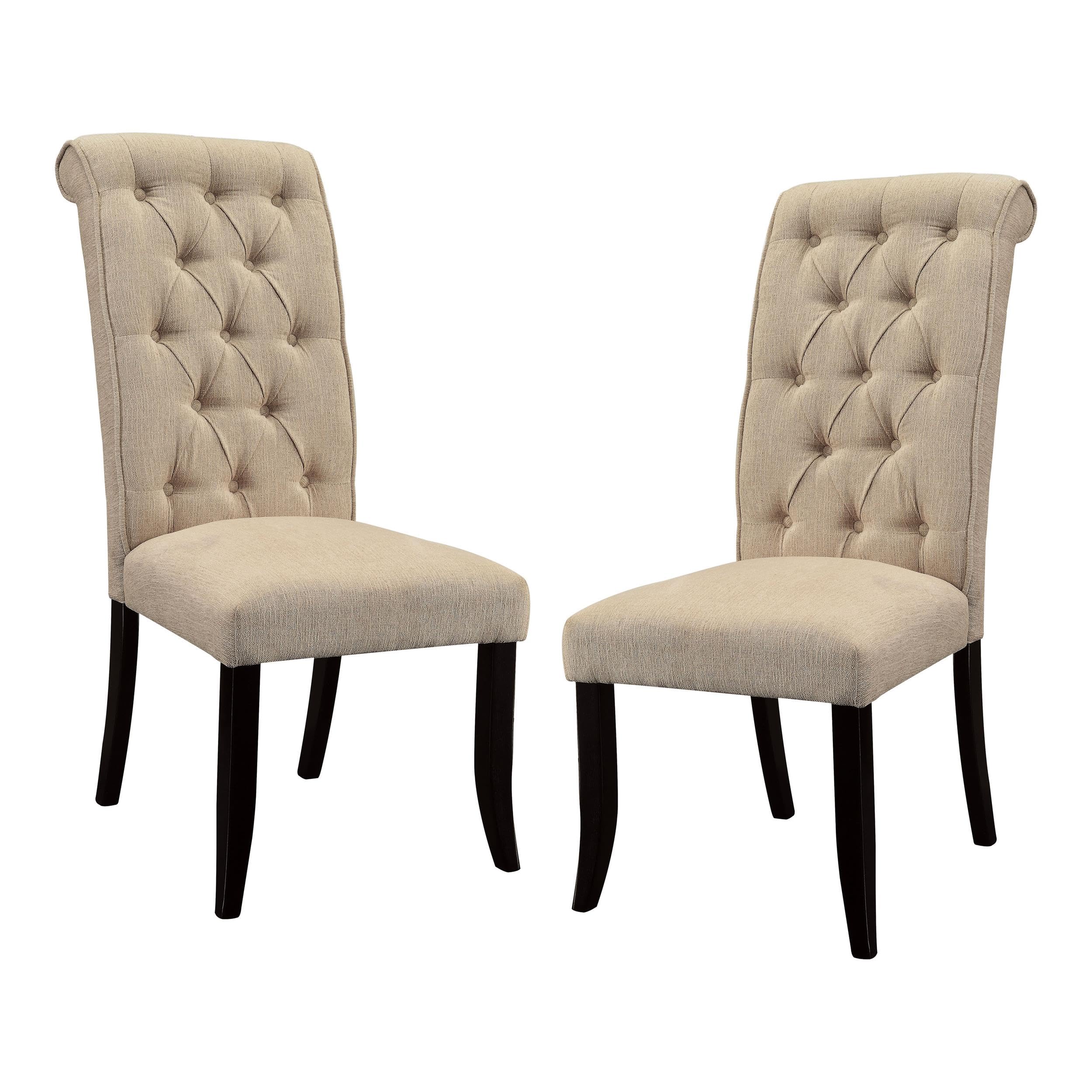 Furniture of America Landon Fabric Side Chairs Set of 2 - Ivory & Black Upholstered Dining Chairs for Kitchen, Dining Room, or Office - Comfortable Modern Accent Chairs