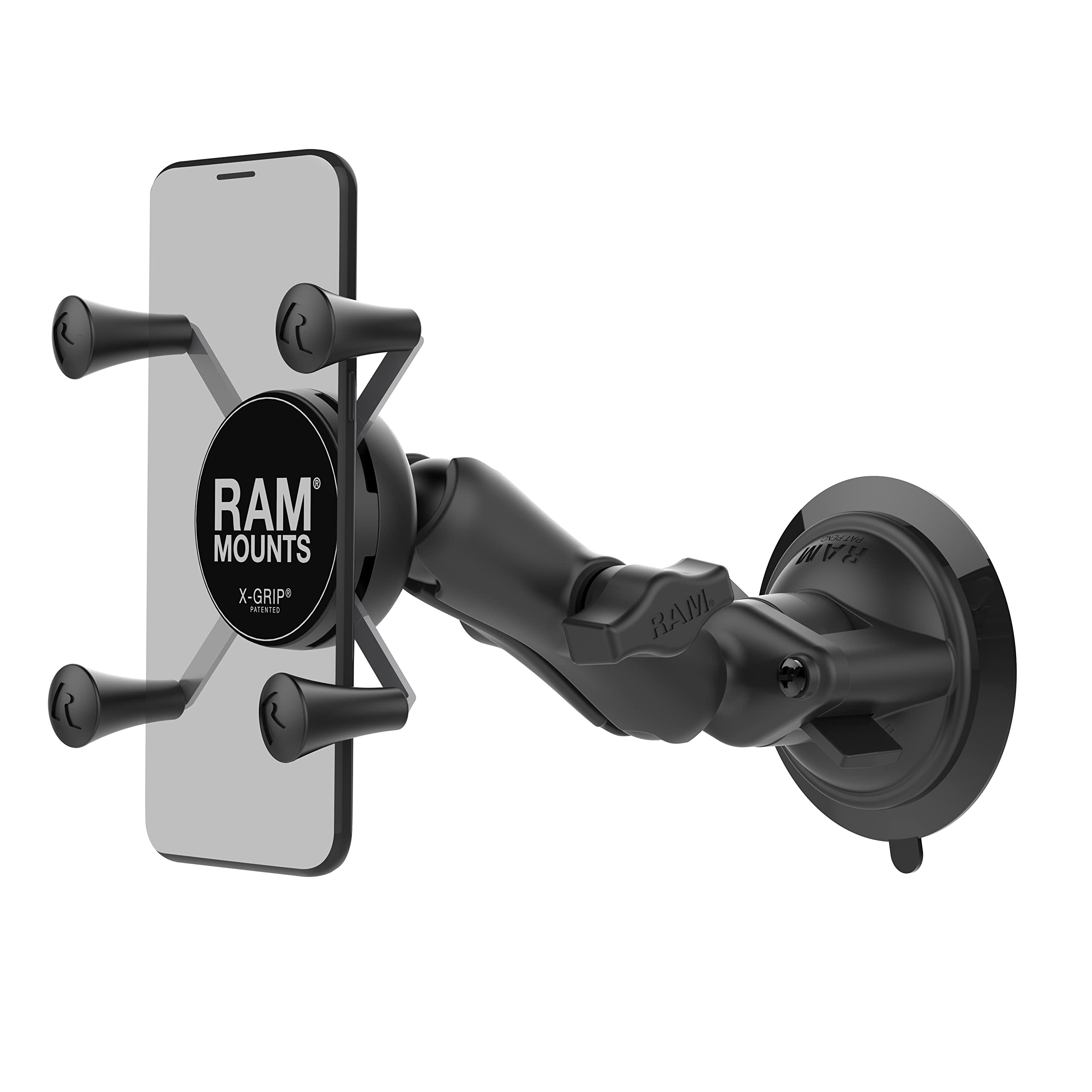 RAM Mounts X-Grip Phone Mount with RAM Twist-Lock Suction Cup & Medium Arm - Secure Smartphone Holder for Vehicle Windshields, Dashboards, and Boats