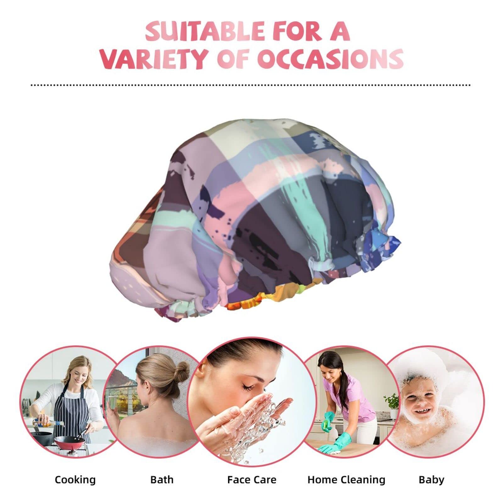 Waterproof Reusable Shower Cap for Women - Double Layer Colored Twill Lattice Bath Hair Cover | Perfect for Shower, Bathing, Swimming & Salon Use